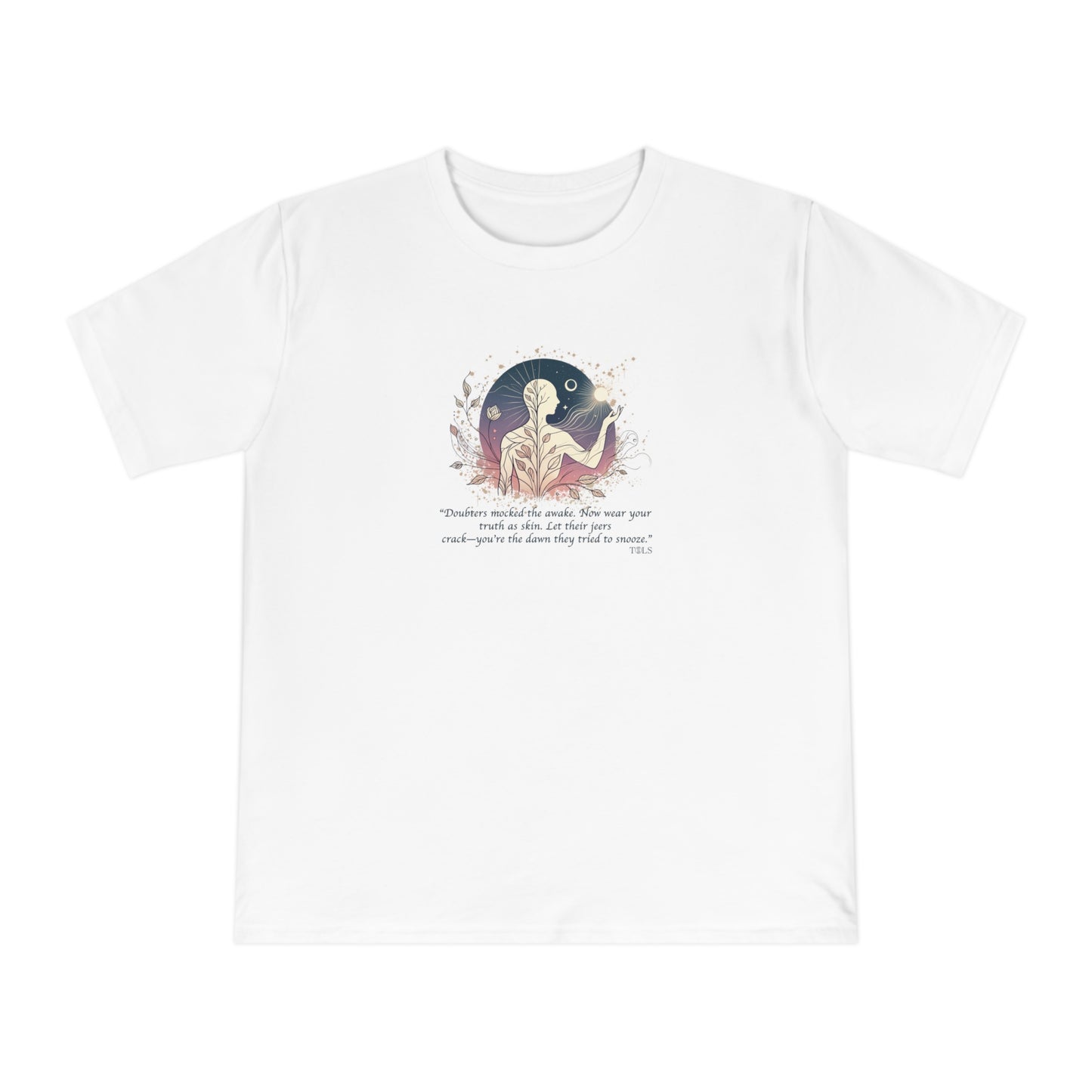 Sleepless Light Unisex T‑Shirt White by TOLS – ethically made from organic cotton.