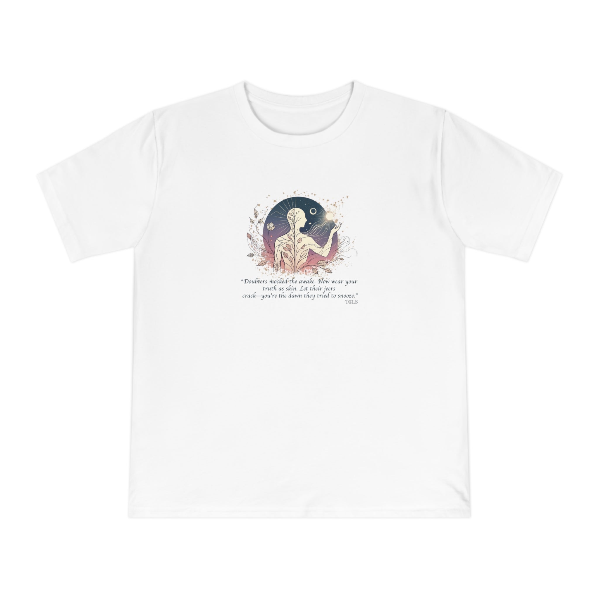 Sleepless Light Unisex T‑Shirt White by TOLS – ethically made from organic cotton.