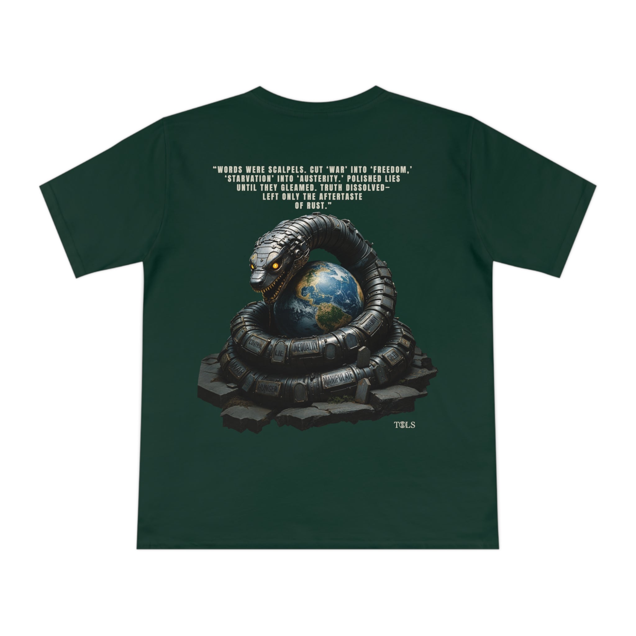 Rust-Tongued Unisex T‑Shirt Bottle Green by TOLS – ethically made from organic cotton.