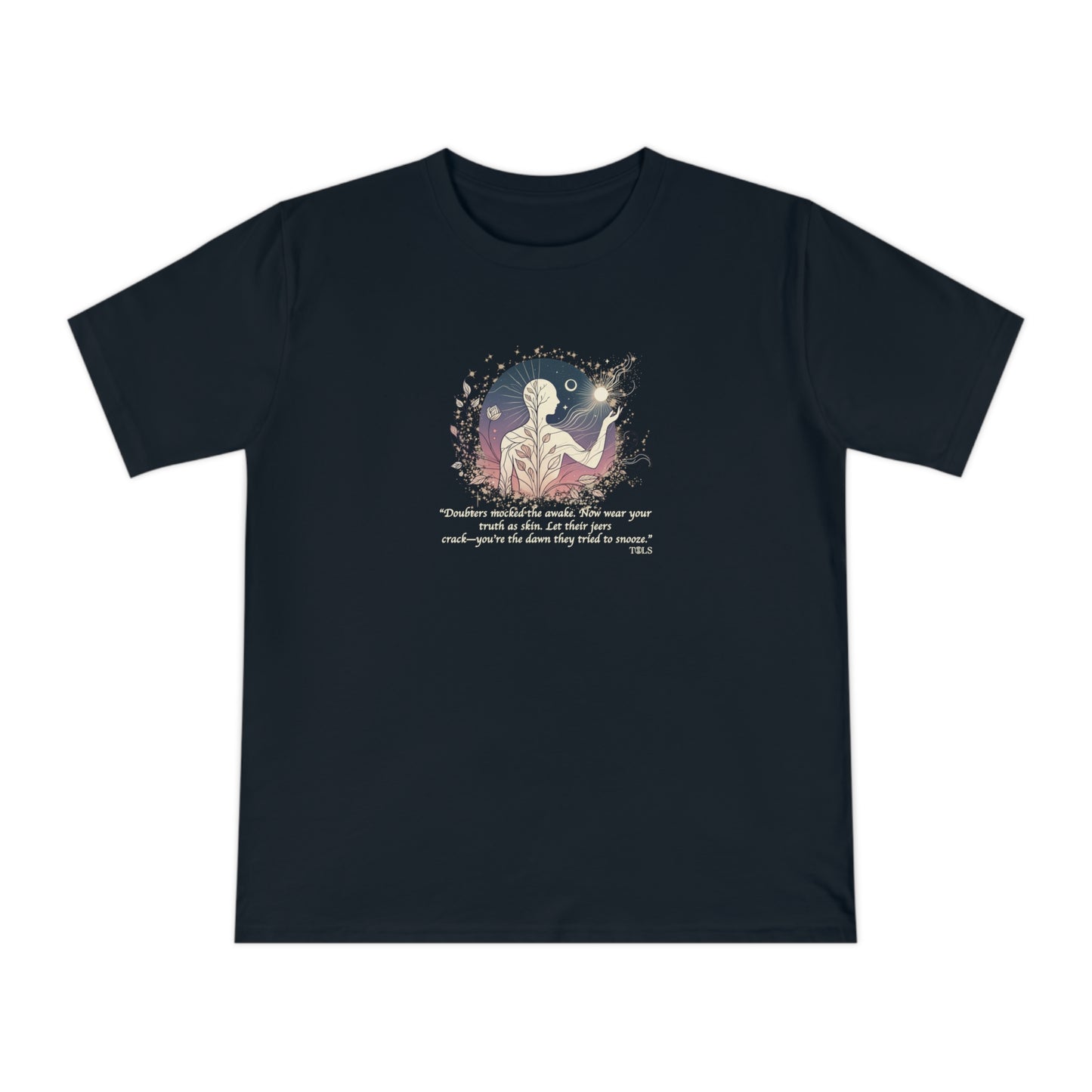 Sleepless Light Unisex T‑Shirt Navy Blue by TOLS – ethically made from organic cotton.