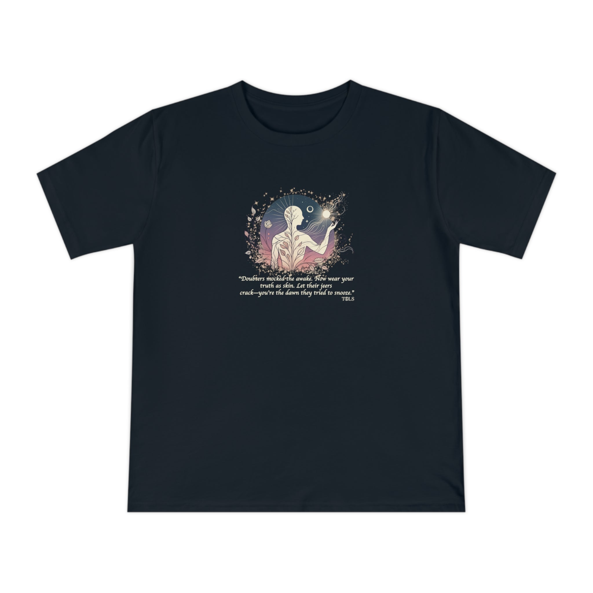 Sleepless Light Unisex T‑Shirt Navy Blue by TOLS – ethically made from organic cotton.