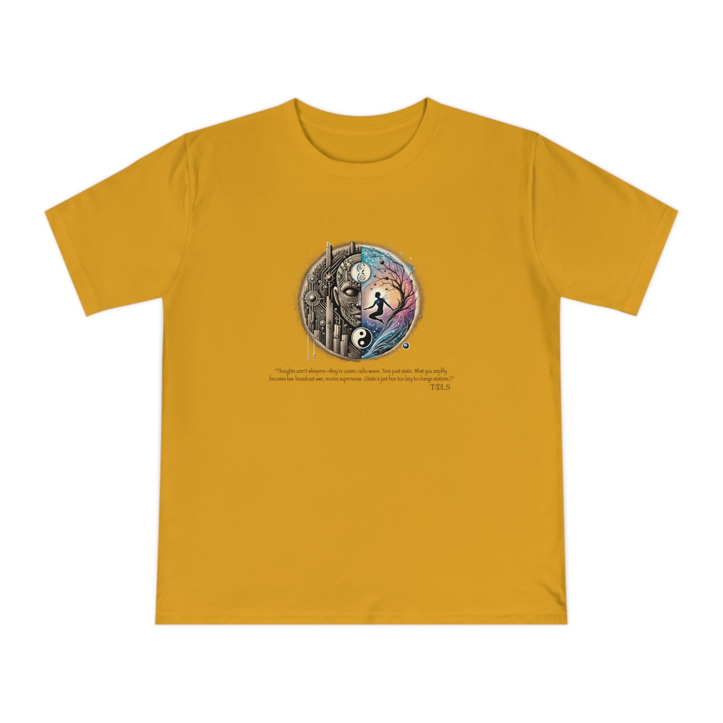 Broadcast Awe Unisex T‑Shirt Mango by TOLS – ethically made from organic cotton.