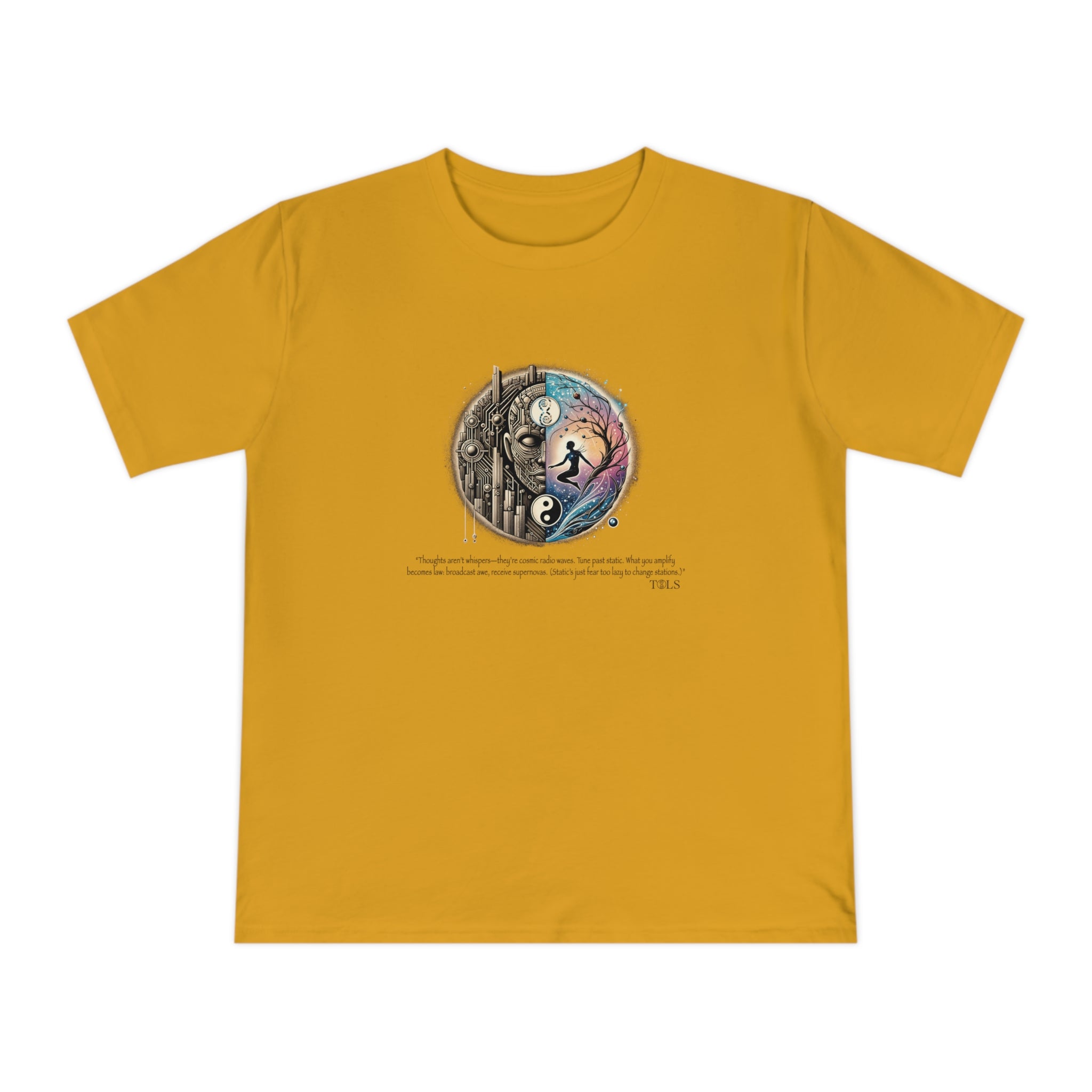 Broadcast Awe Unisex T‑Shirt Mango by TOLS – ethically made from organic cotton.