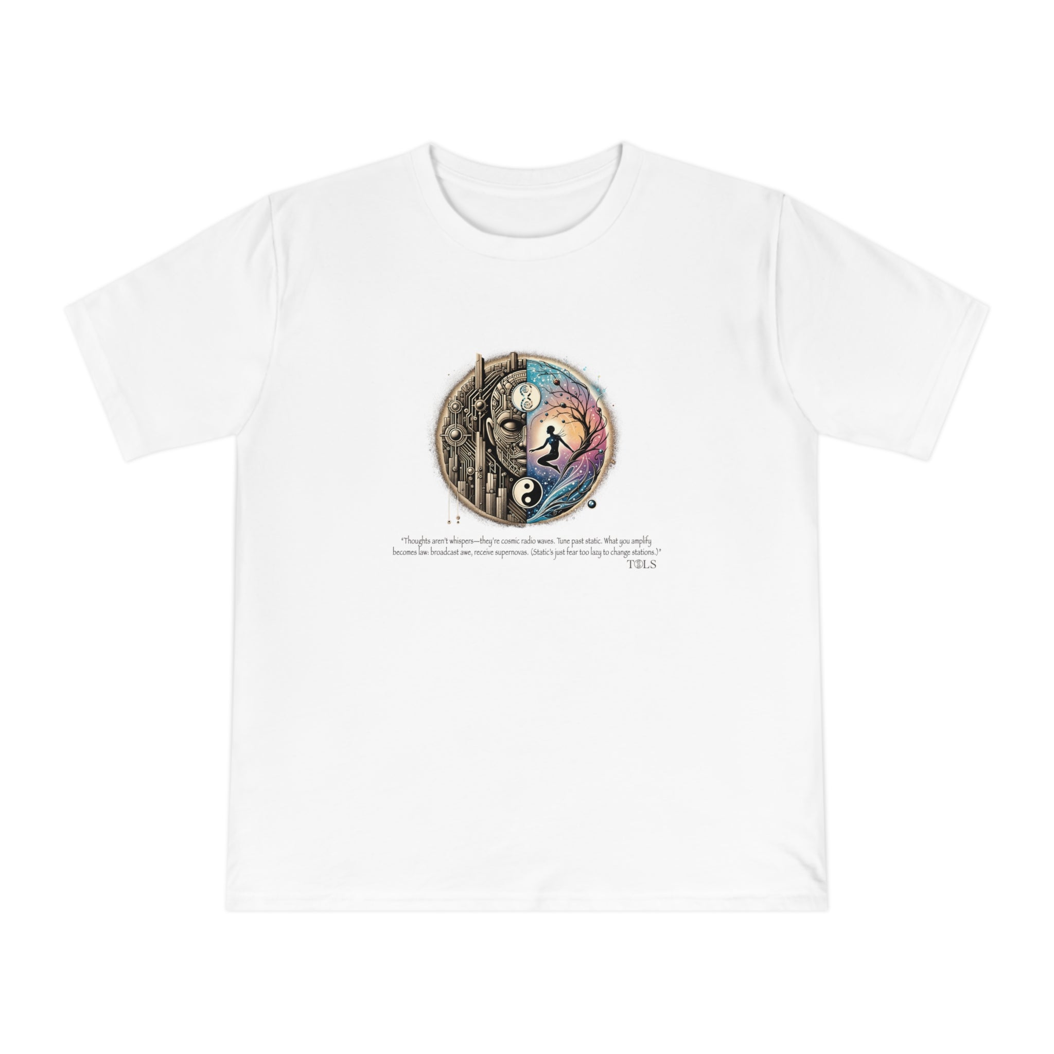 Broadcast Awe Unisex T‑Shirt White by TOLS – ethically made from organic cotton.