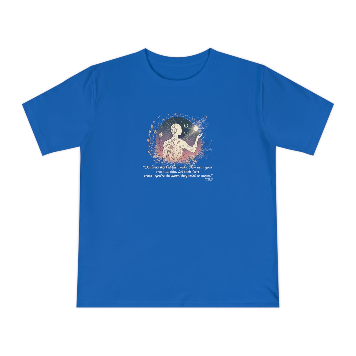 Sleepless Light Unisex T‑Shirt Bright Blue by TOLS – ethically made from organic cotton.