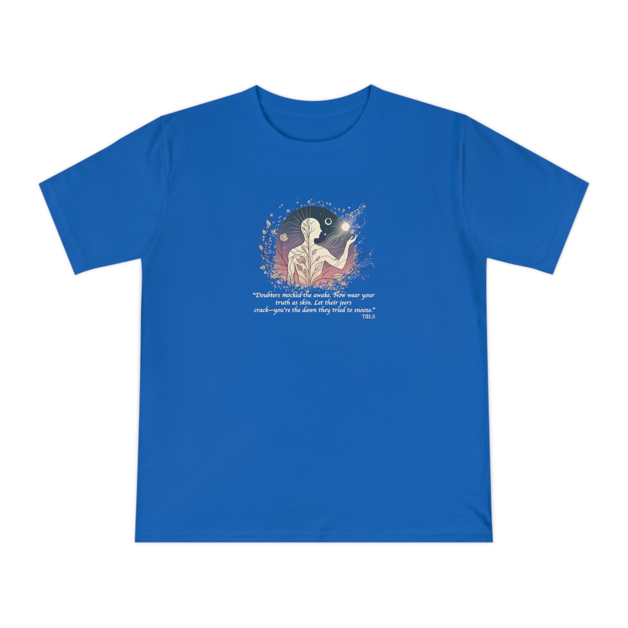 Sleepless Light Unisex T‑Shirt Bright Blue by TOLS – ethically made from organic cotton.