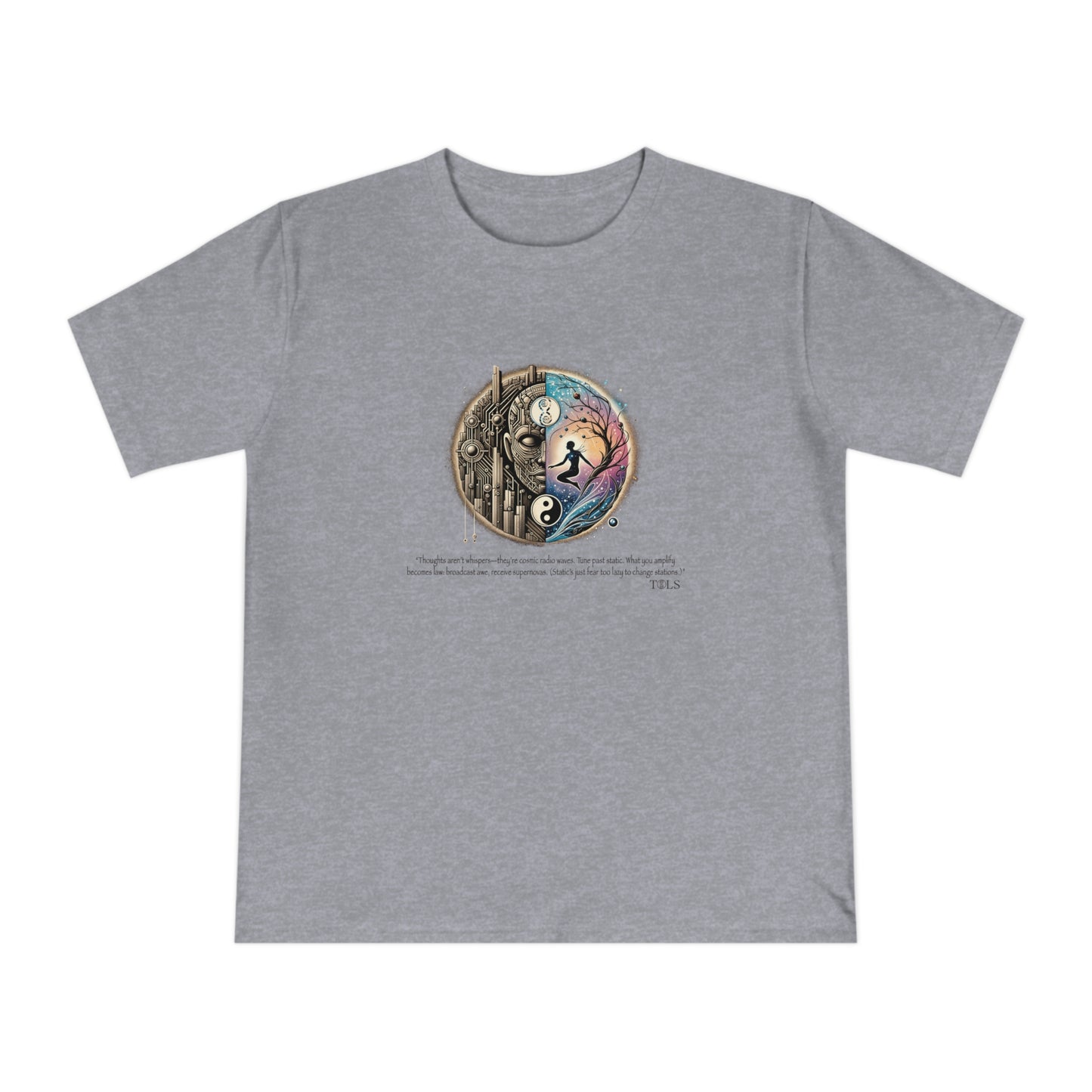 Broadcast Awe Unisex T‑Shirt Melange Grey by TOLS – ethically made from organic cotton.