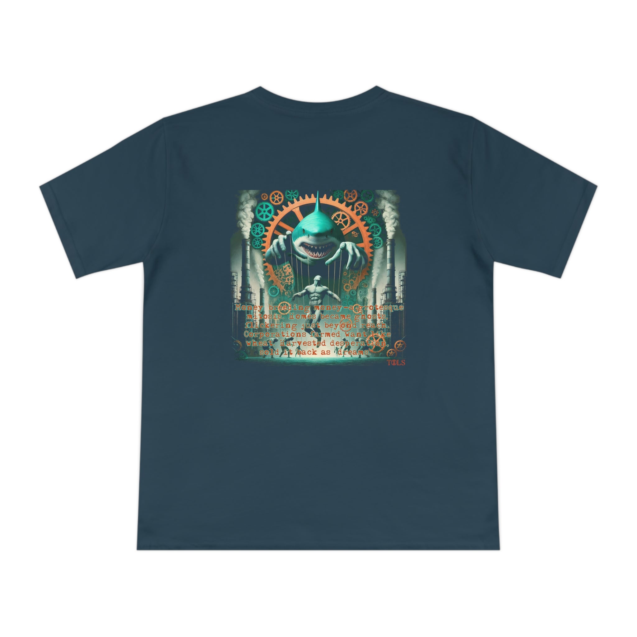 Harvested Hunger Unisex T‑Shirt Denim Blue by TOLS – ethically made from organic cotton.