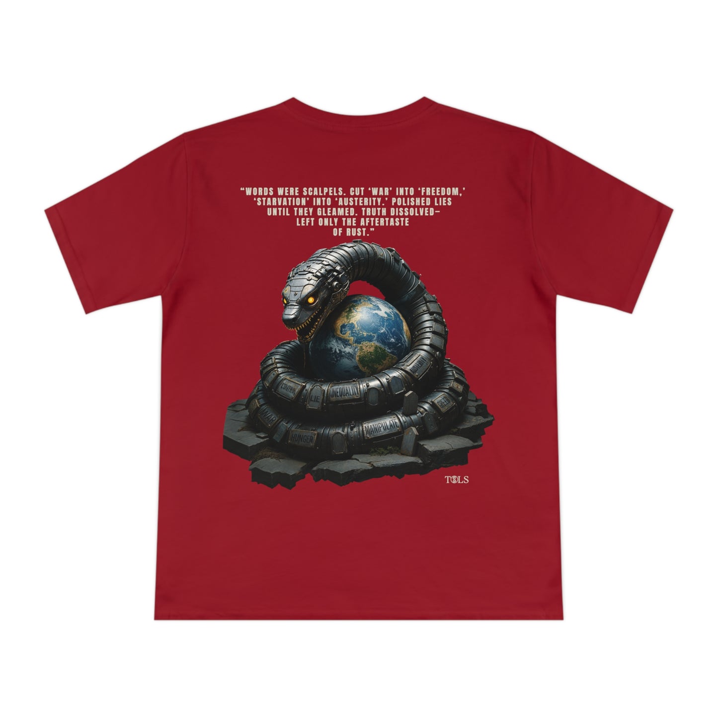 Rust-Tongued Unisex T‑Shirt Dark Red by TOLS – ethically made from organic cotton.