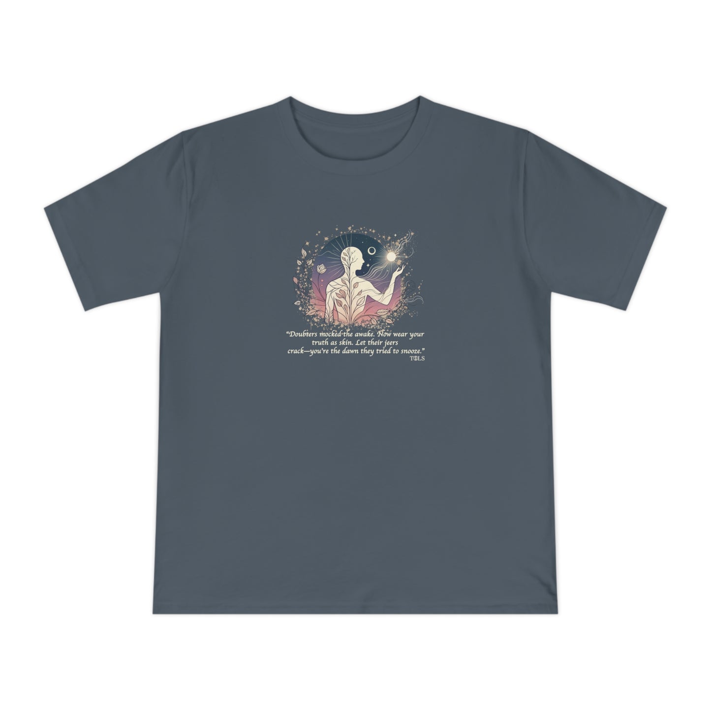 Sleepless Light Unisex T‑Shirt Dark Grey by TOLS – ethically made from organic cotton.