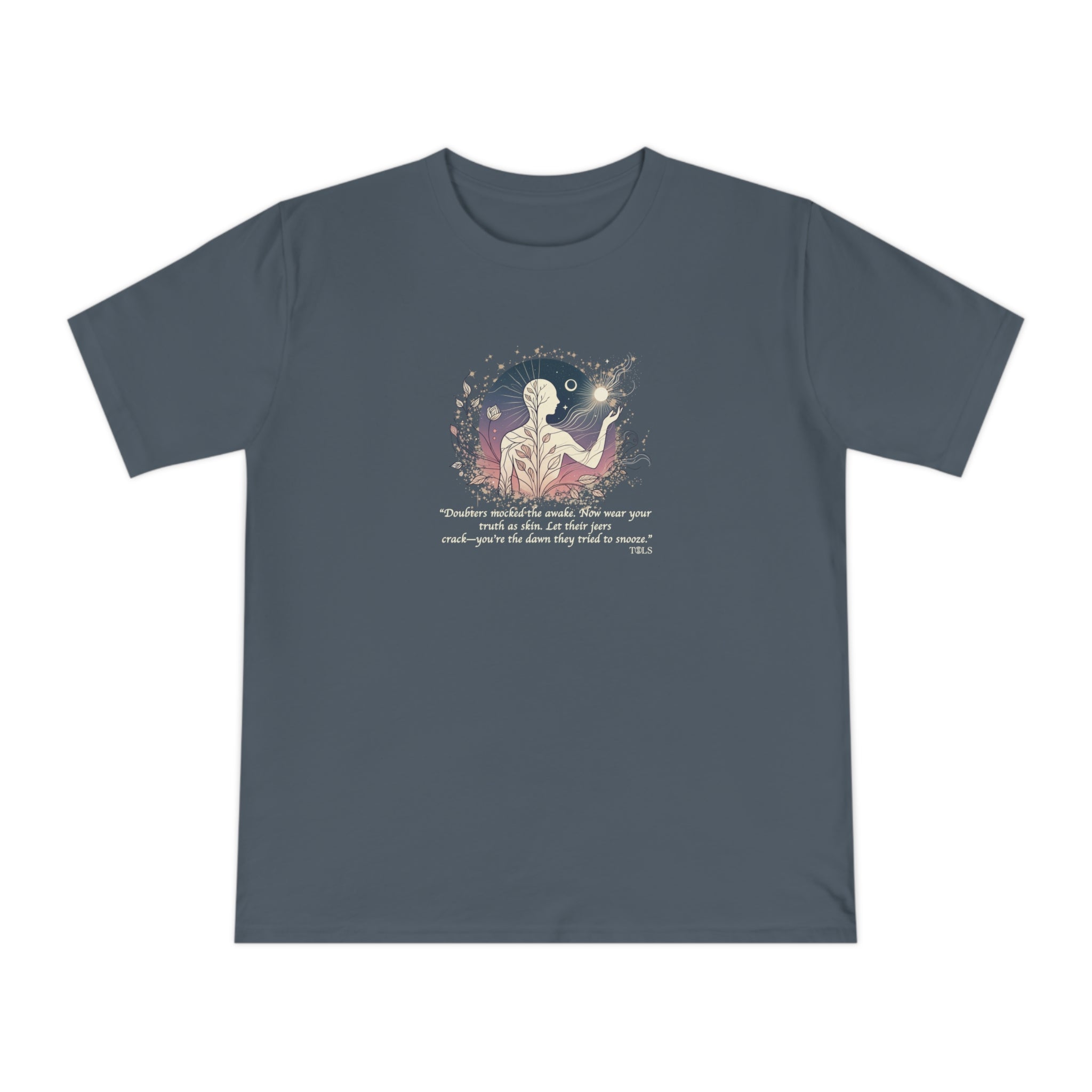 Sleepless Light Unisex T‑Shirt Dark Grey by TOLS – ethically made from organic cotton.