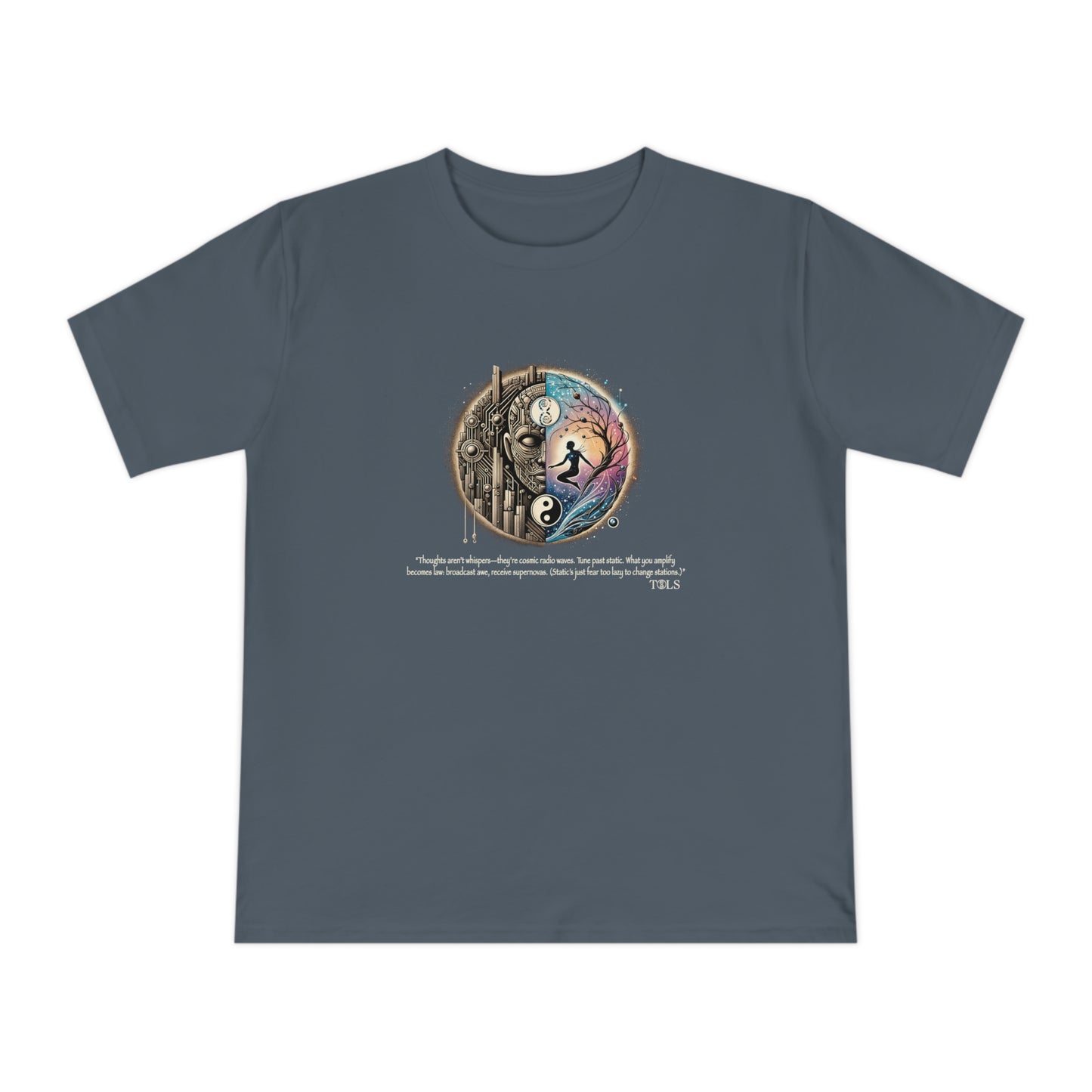 Broadcast Awe Unisex T‑Shirt Dark Grey by TOLS – ethically made from organic cotton.