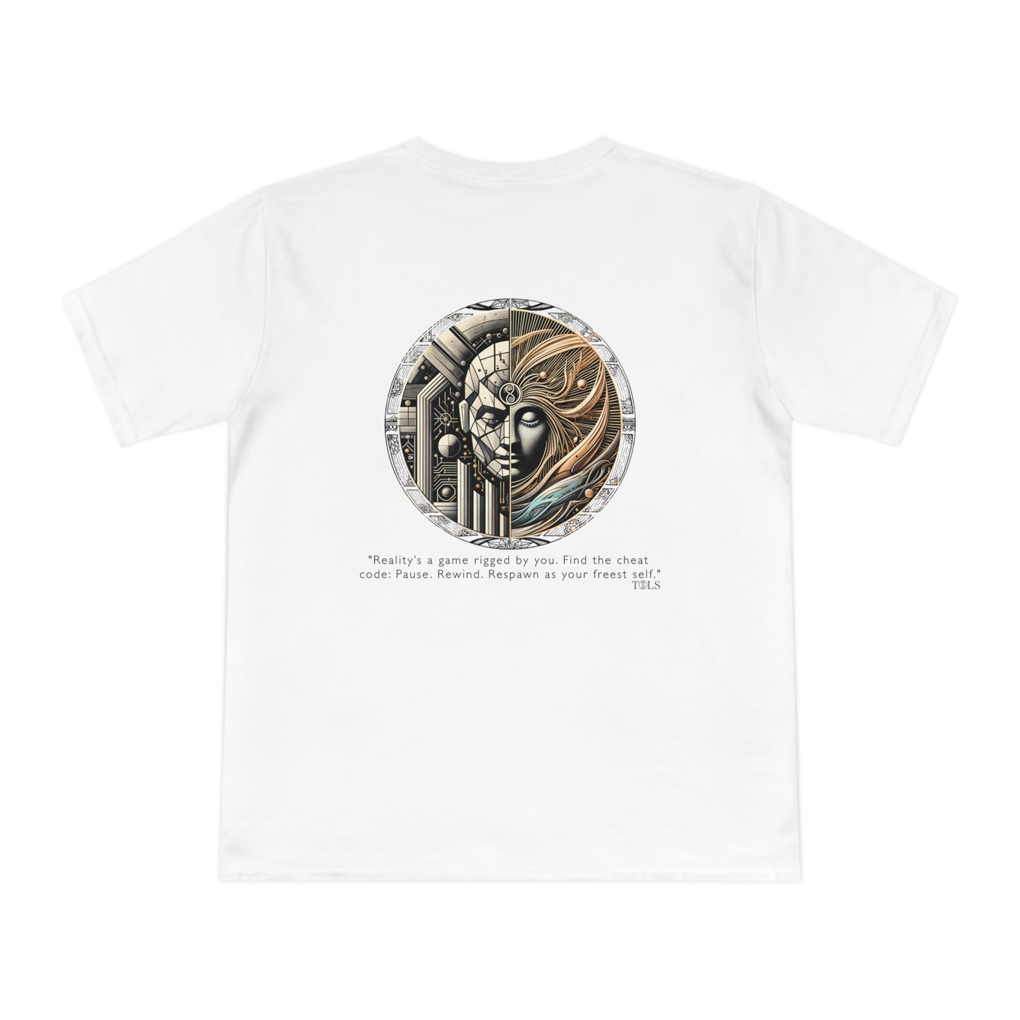 Quantum Respawn Unisex T‑Shirt White by TOLS – ethically made from organic cotton.