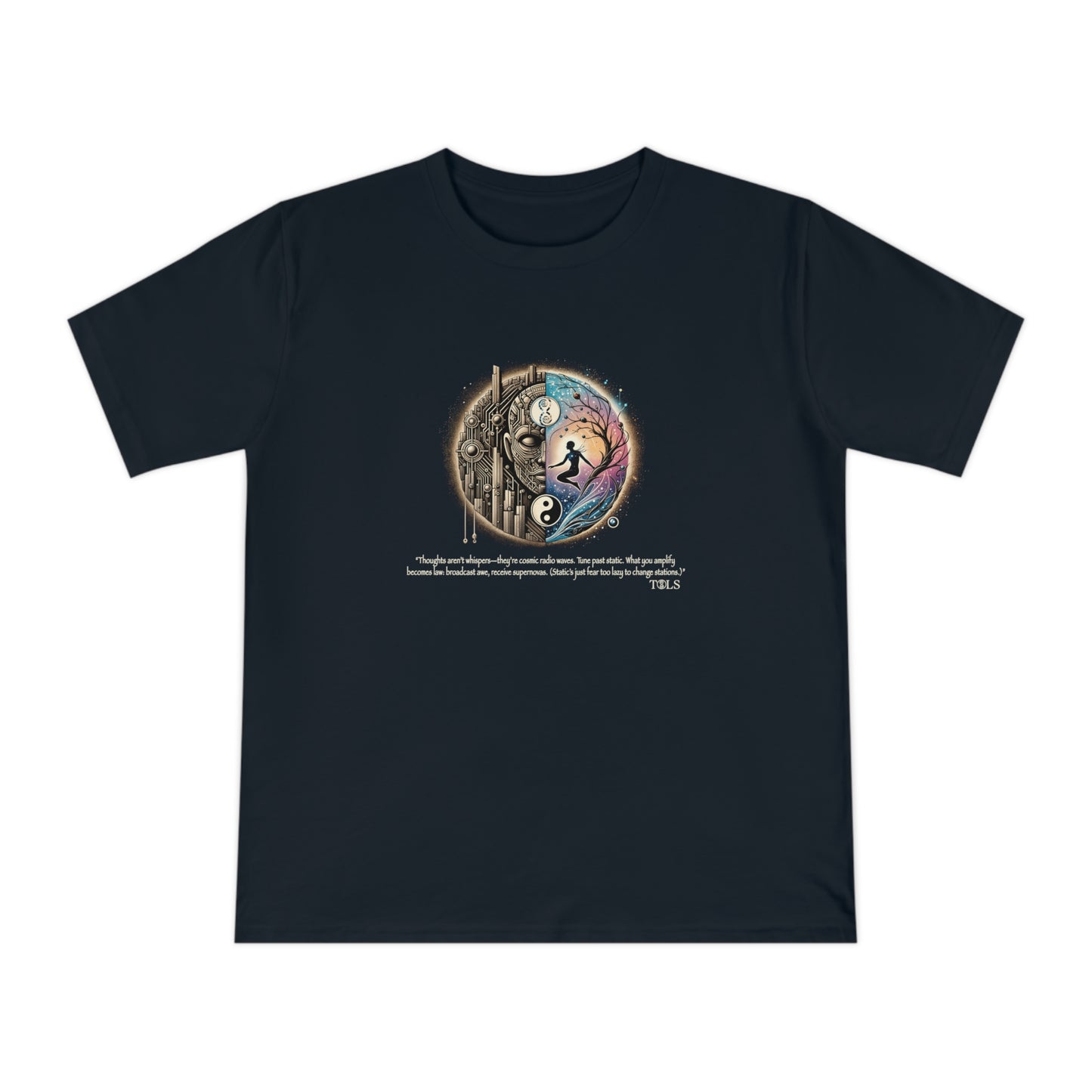 Broadcast Awe Unisex T‑Shirt Navy Blue by TOLS – ethically made from organic cotton.