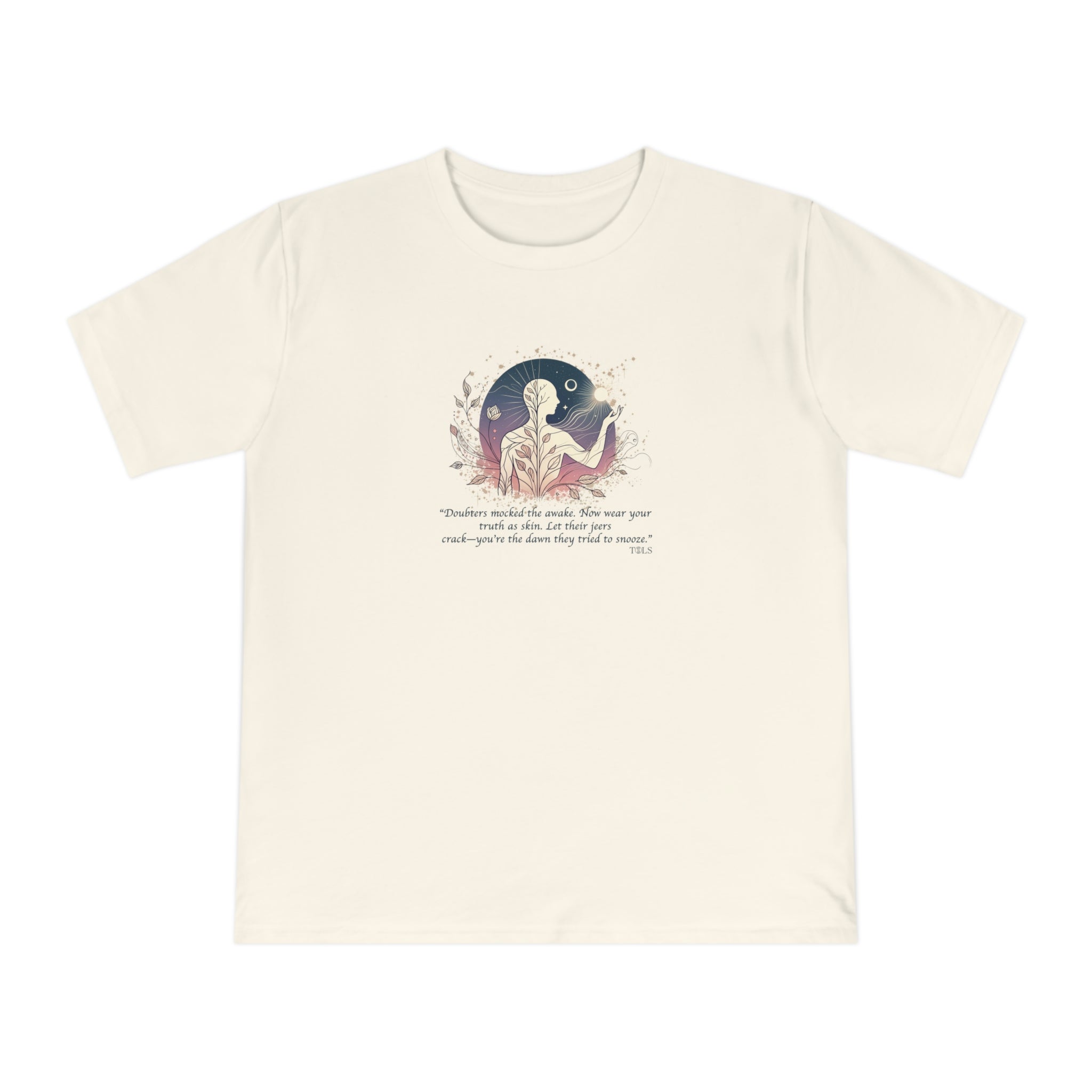 Sleepless Light Unisex T‑Shirt Ecru by TOLS – ethically made from organic cotton.