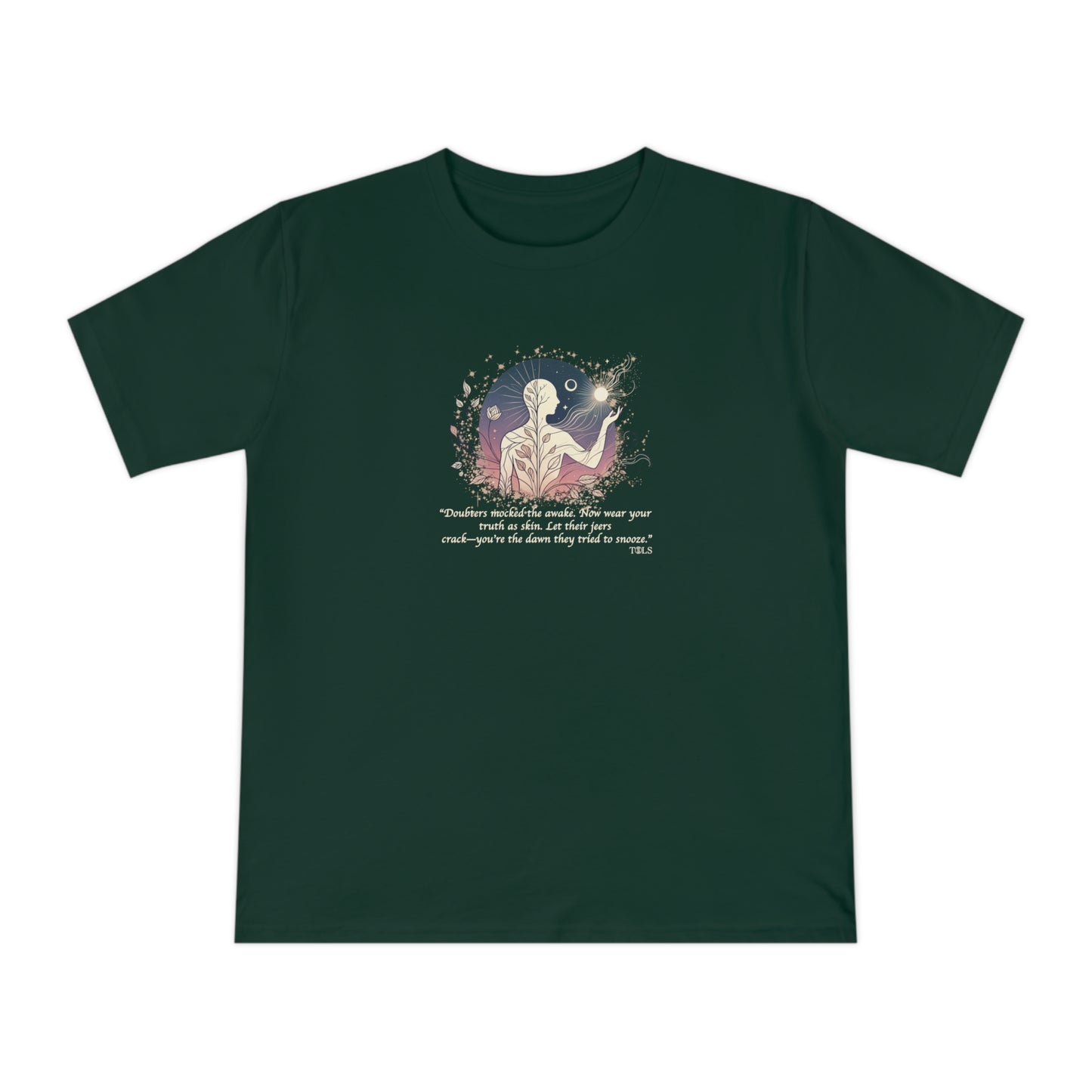 Sleepless Light Unisex T‑Shirt Bottle Green by TOLS – ethically made from organic cotton.