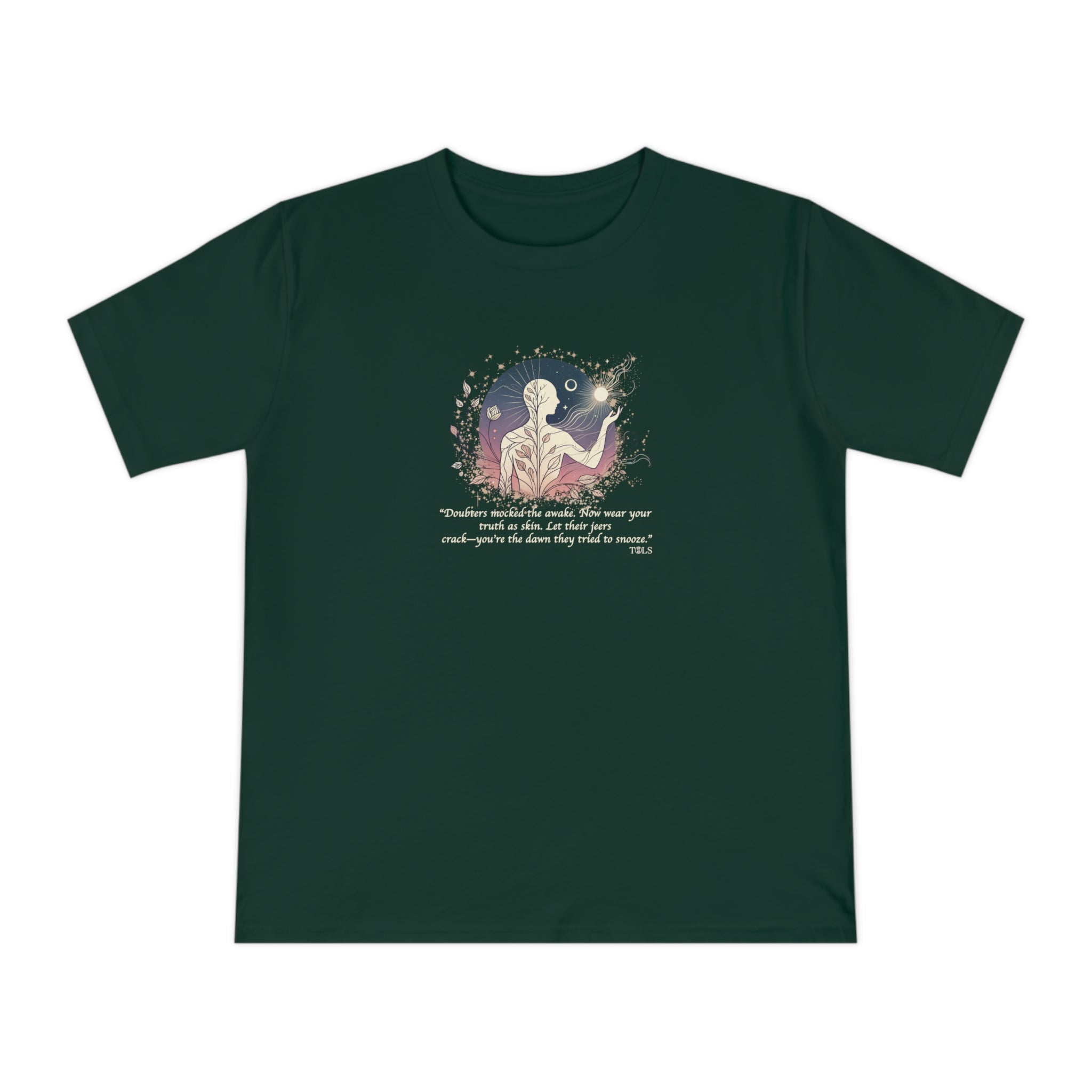 Sleepless Light Unisex T‑Shirt Bottle Green by TOLS – ethically made from organic cotton.