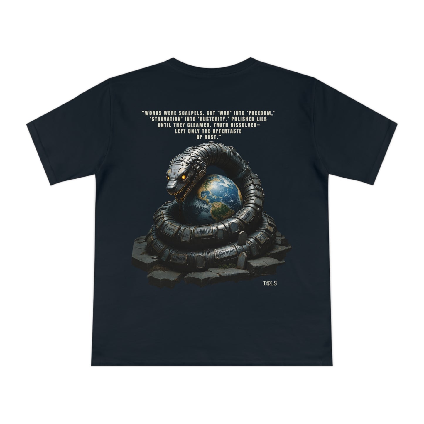 Rust-Tongued Unisex T‑Shirt Navy Blue by TOLS – ethically made from organic cotton.