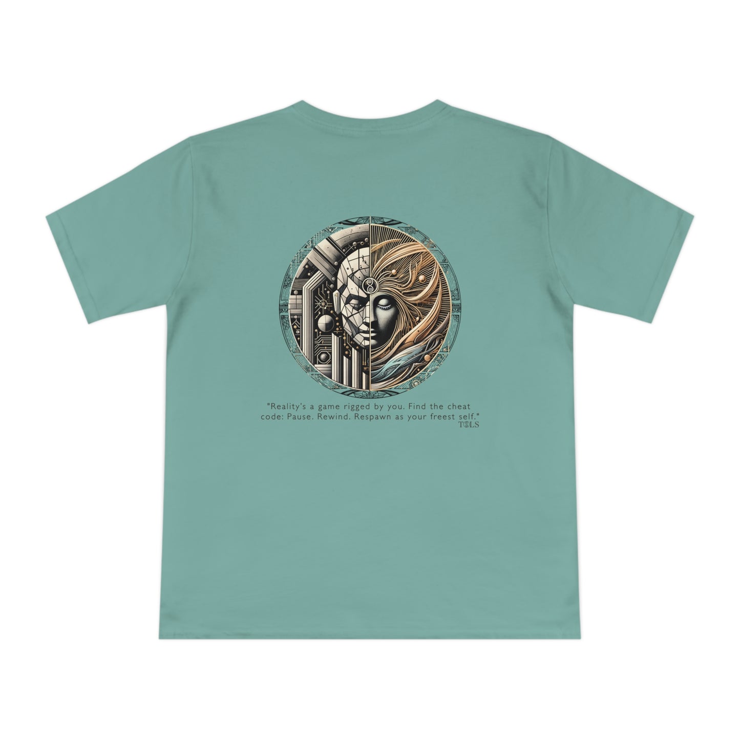 Quantum Respawn Unisex T‑Shirt Sage Green by TOLS – ethically made from organic cotton.