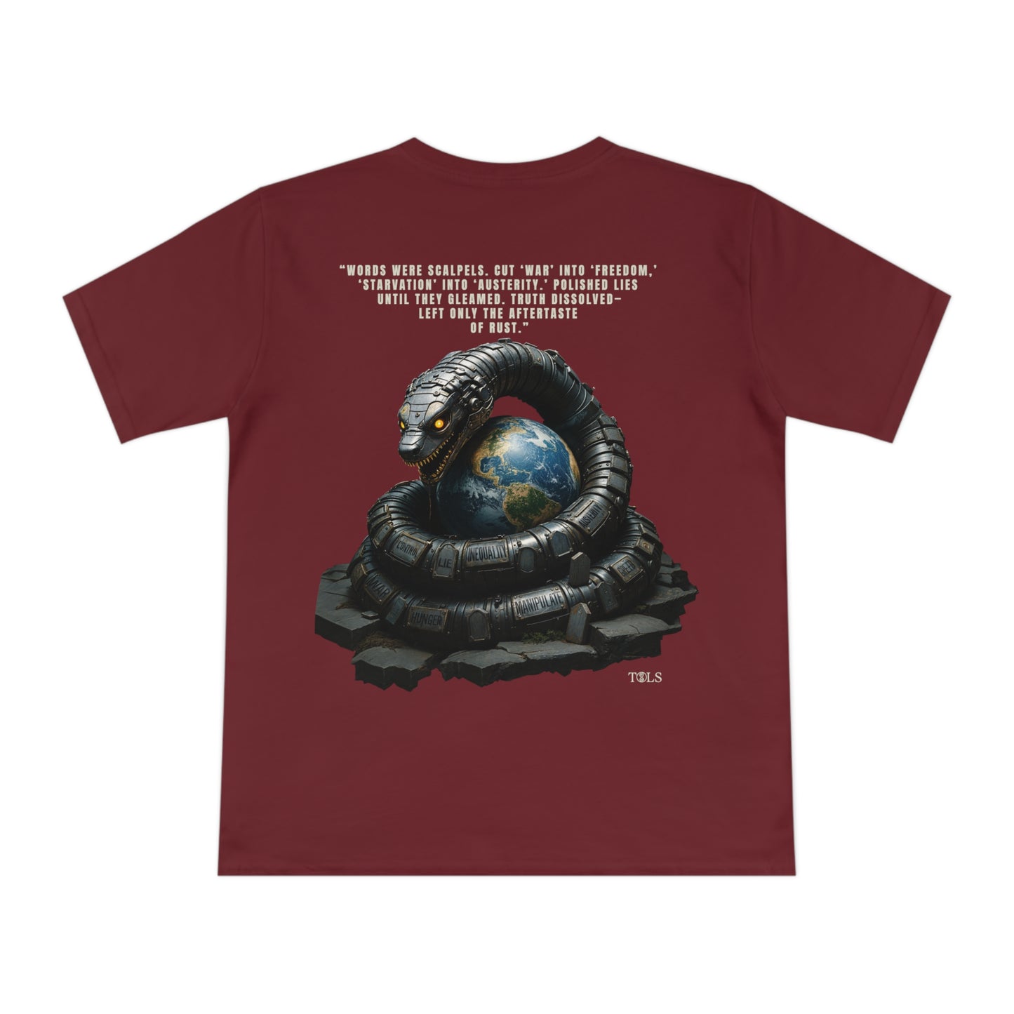 Rust-Tongued Unisex T‑Shirt Burgundy by TOLS – ethically made from organic cotton.