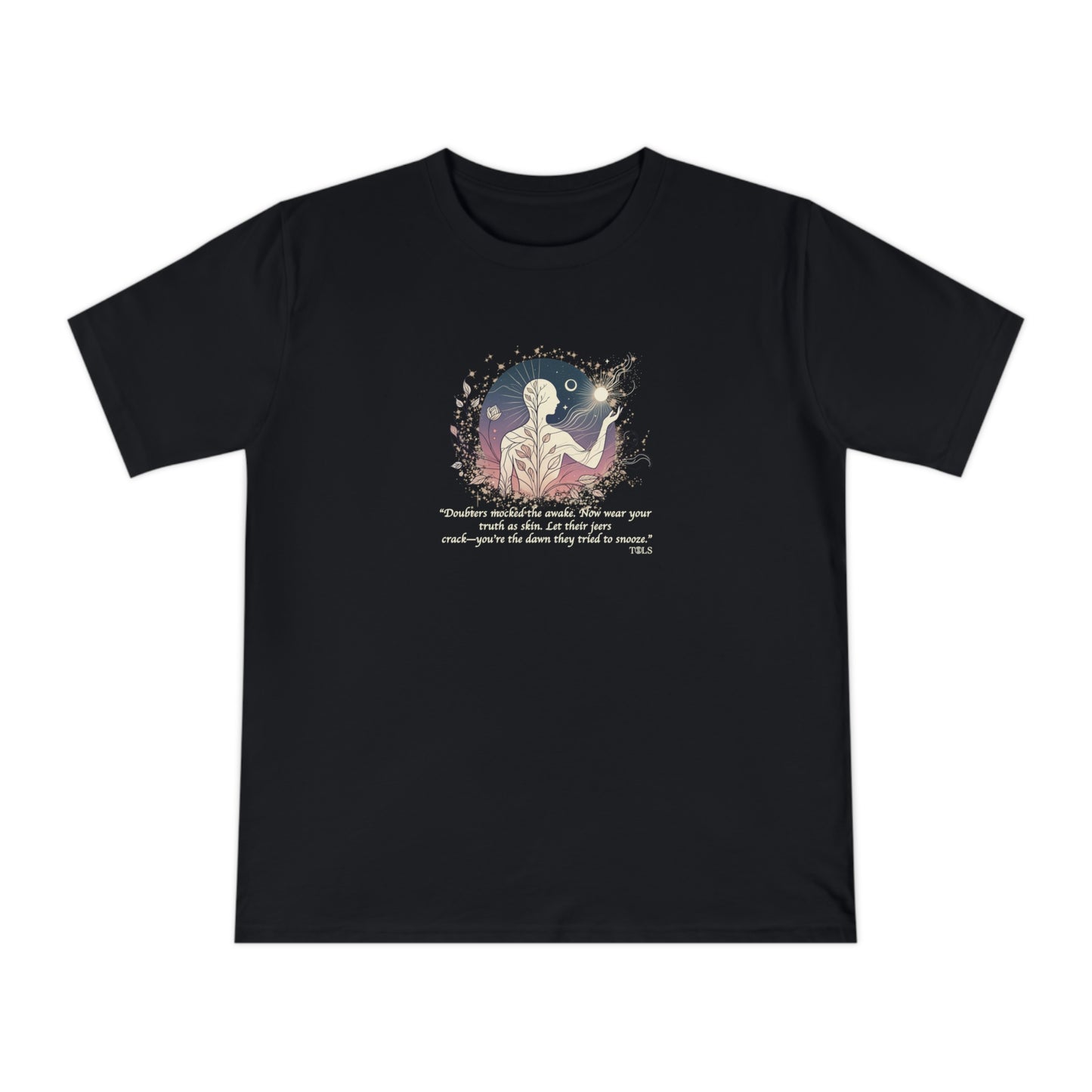 Sleepless Light Unisex T‑Shirt Black by TOLS – ethically made from organic cotton.