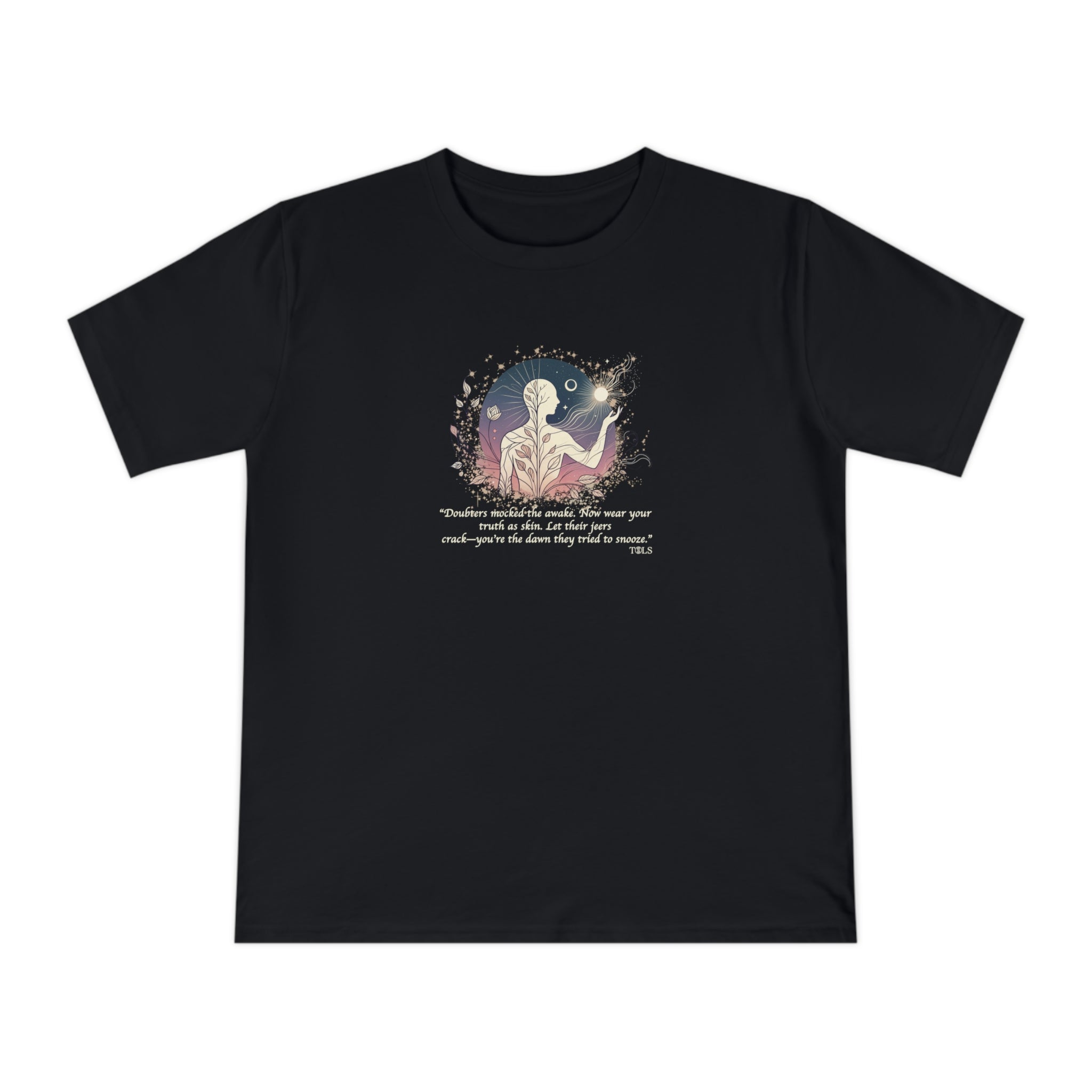 Sleepless Light Unisex T‑Shirt Black by TOLS – ethically made from organic cotton.