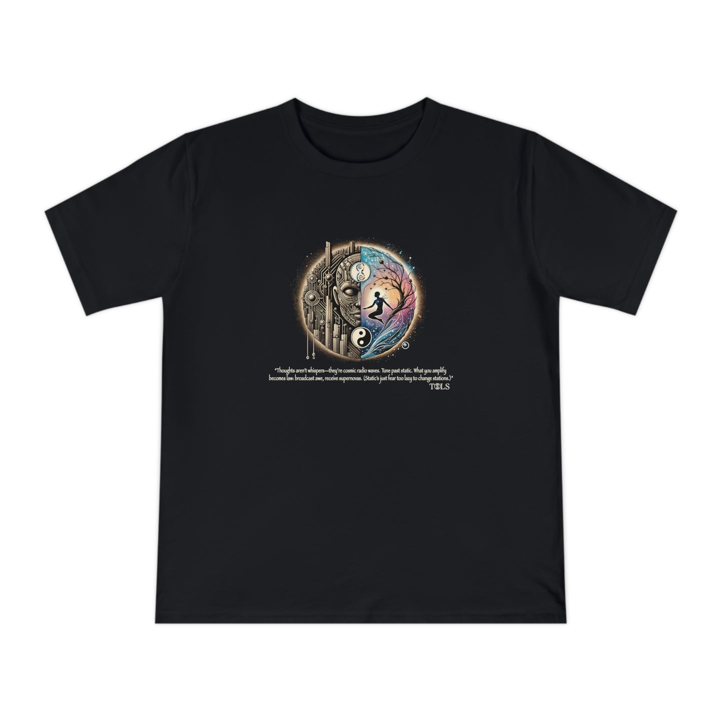 Broadcast Awe Unisex T‑Shirt Black by TOLS – ethically made from organic cotton.