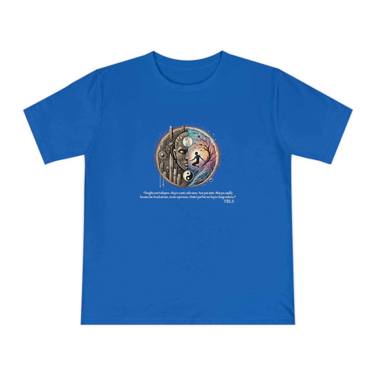 Broadcast Awe Unisex T‑Shirt Bright Blue by TOLS – ethically made from organic cotton.