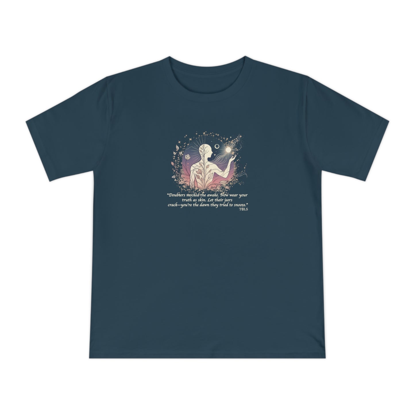Sleepless Light Unisex T‑Shirt Denim Blue by TOLS – ethically made from organic cotton.