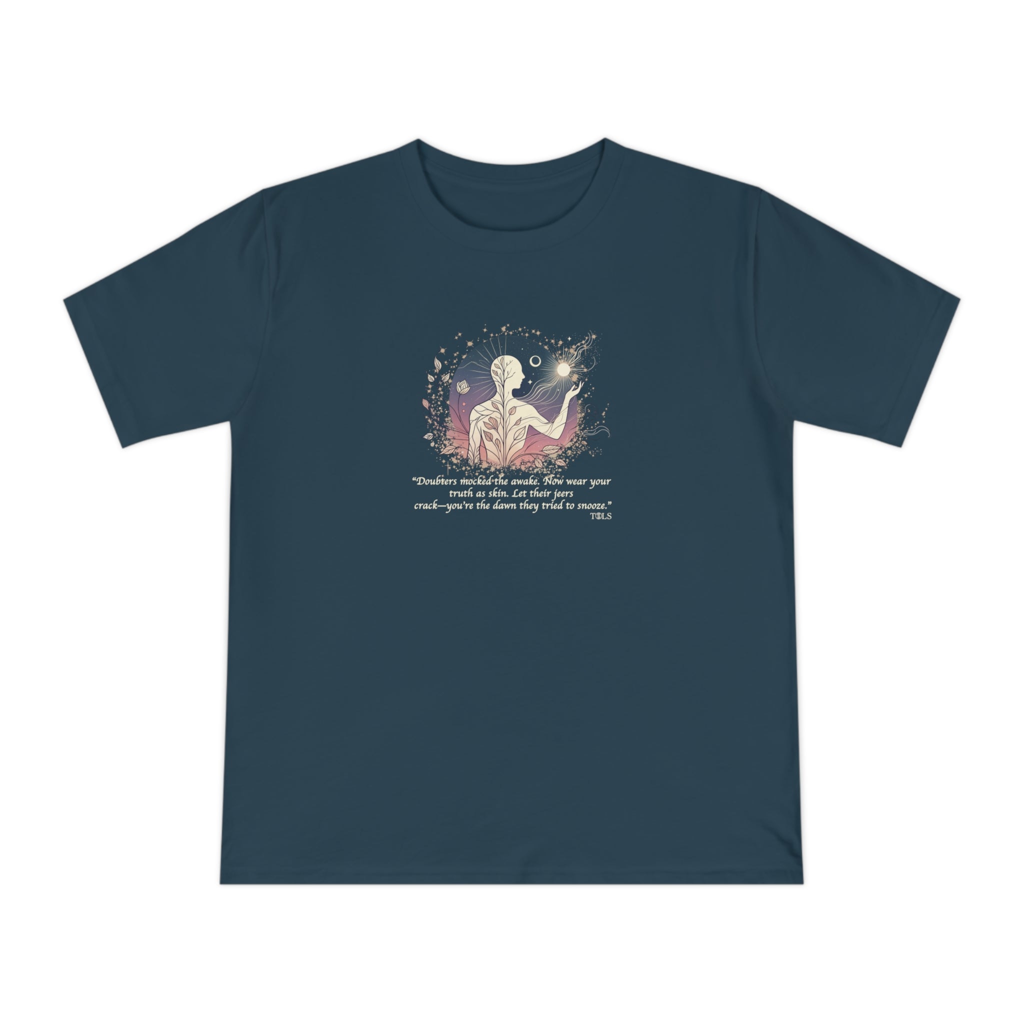 Sleepless Light Unisex T‑Shirt Denim Blue by TOLS – ethically made from organic cotton.