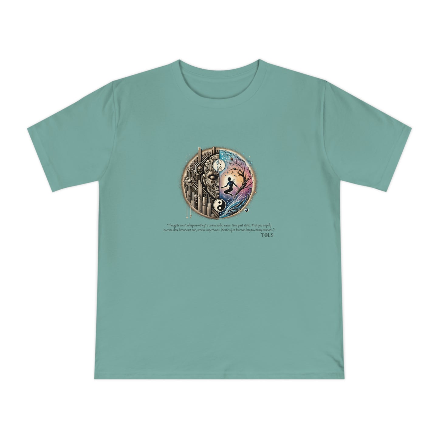 Broadcast Awe Unisex T‑Shirt Sage Green by TOLS – ethically made from organic cotton.