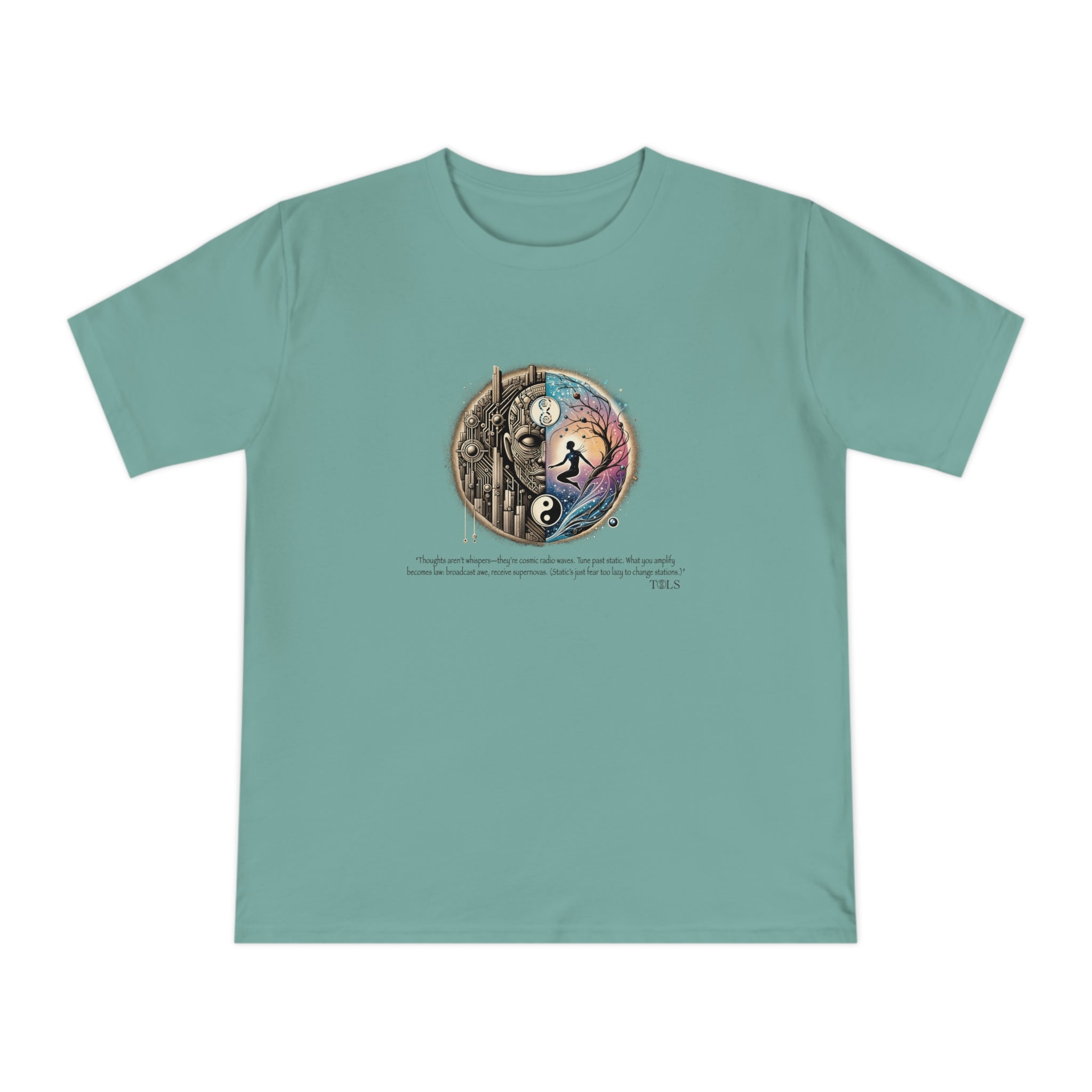 Broadcast Awe Unisex T‑Shirt Sage Green by TOLS – ethically made from organic cotton.