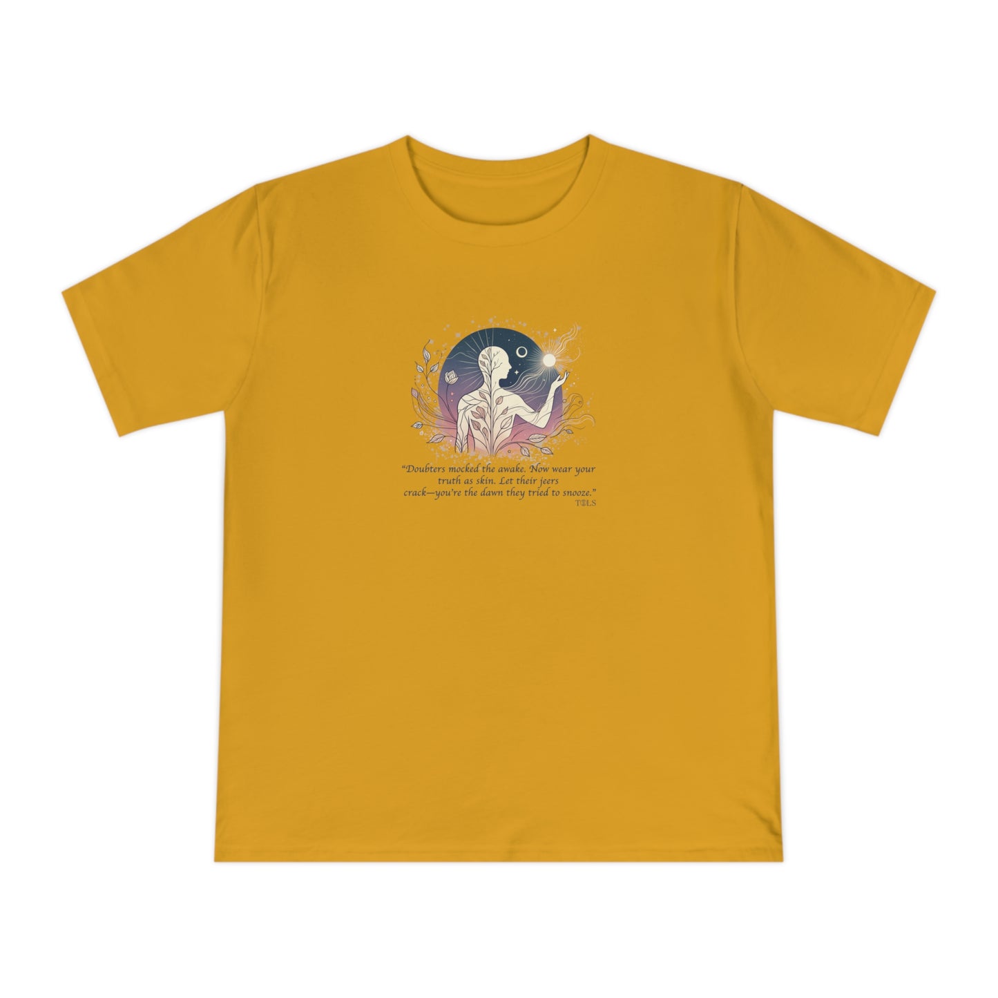 Sleepless Light Unisex T‑Shirt Mango by TOLS – ethically made from organic cotton.