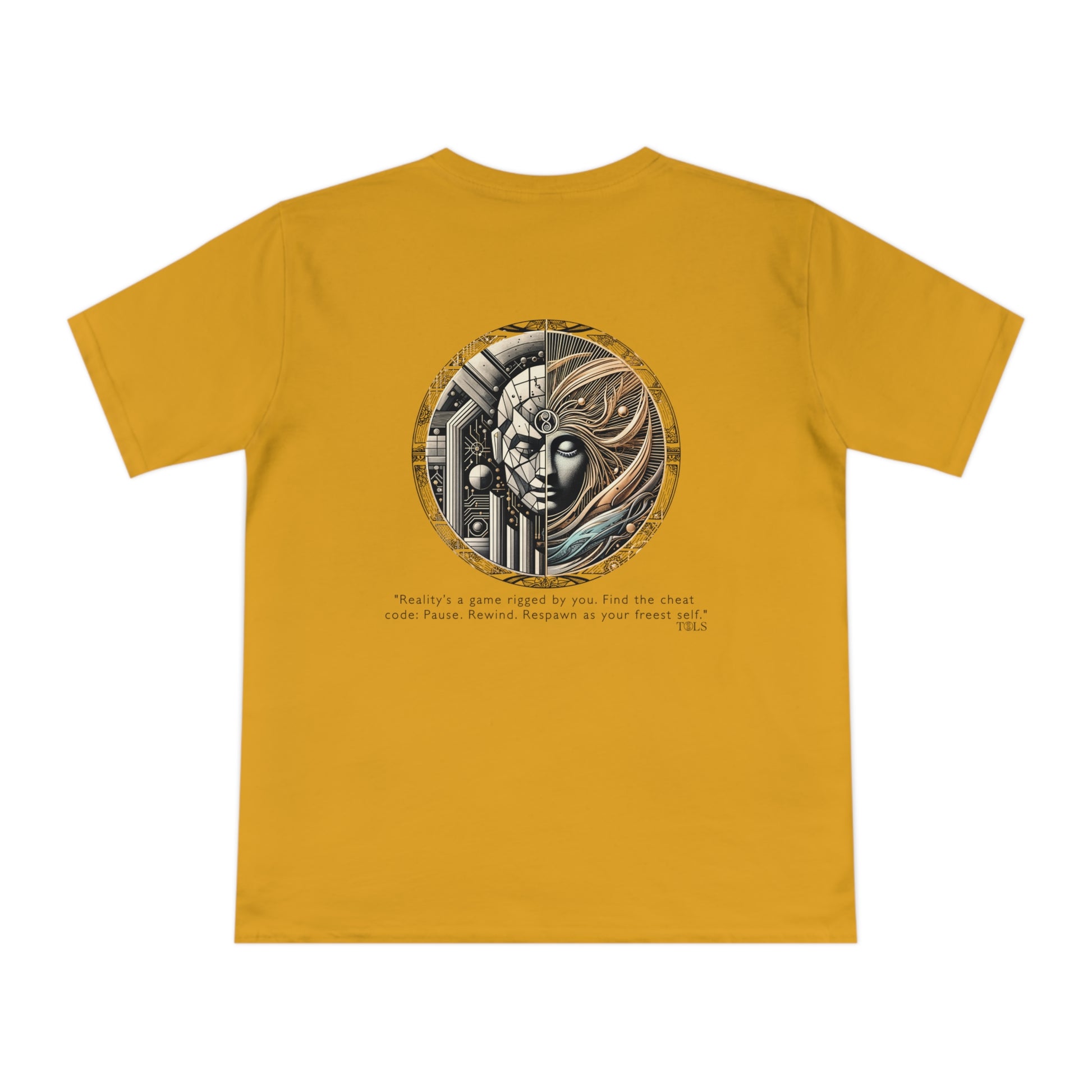 Quantum Respawn Unisex T‑Shirt Mango by TOLS – ethically made from organic cotton.