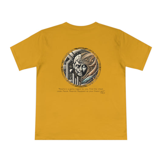 Quantum Respawn Unisex T‑Shirt Mango by TOLS – ethically made from organic cotton.