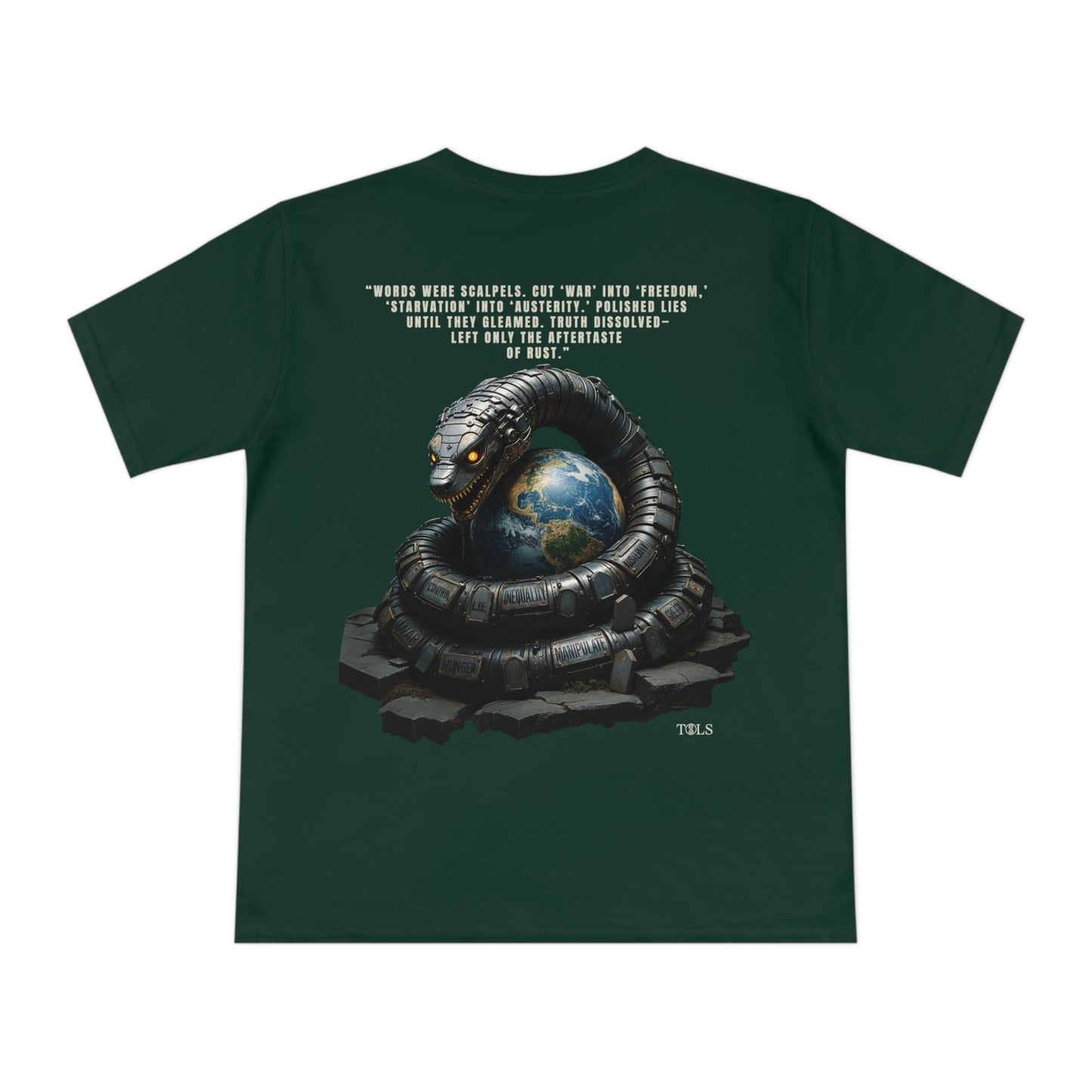 Rust-Tongued Unisex T‑Shirt Bottle Green by TOLS – ethically made from organic cotton.