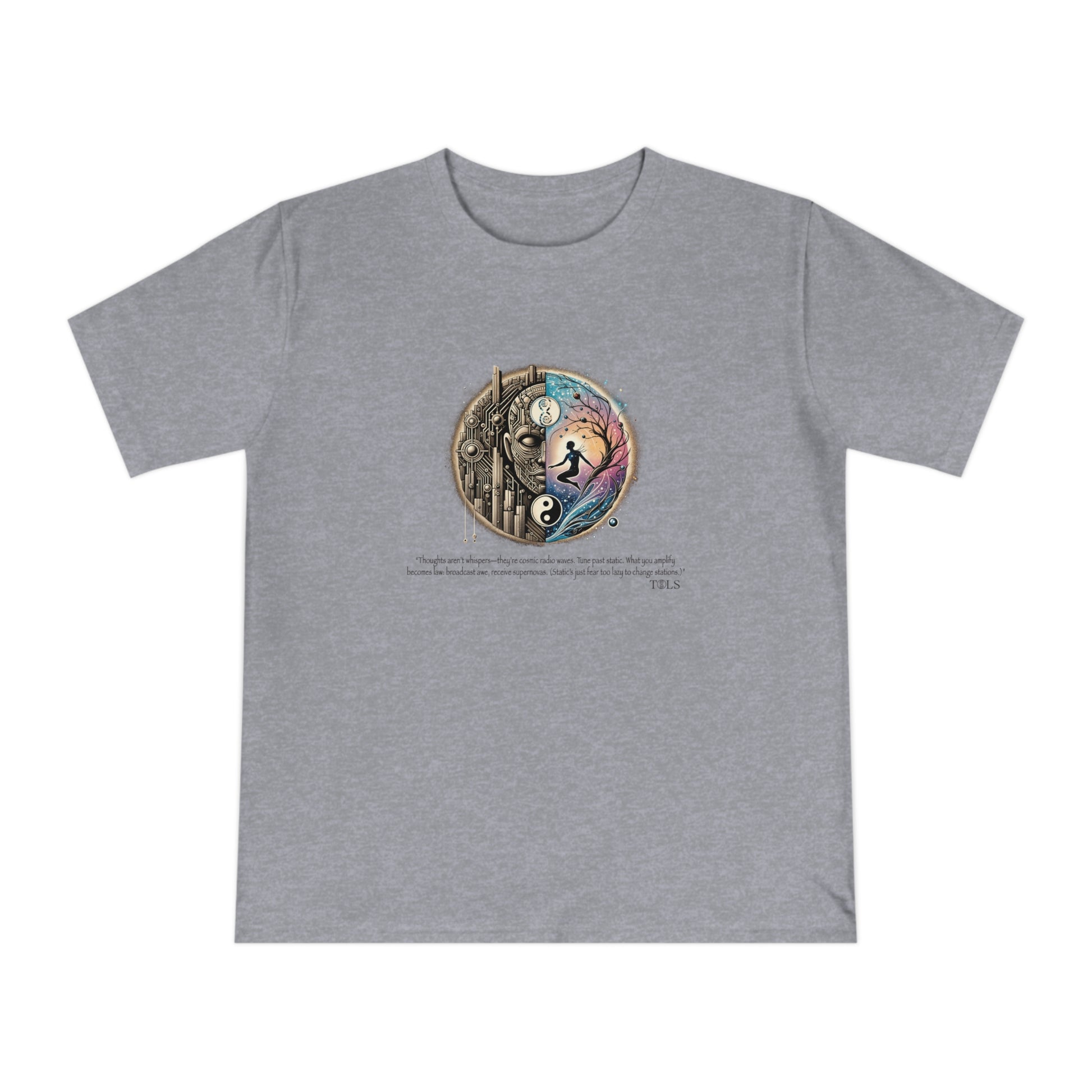 Broadcast Awe Unisex T‑Shirt Melange Grey by TOLS – ethically made from organic cotton.