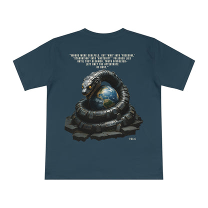 Rust-Tongued Unisex T‑Shirt Denim Blue by TOLS – ethically made from organic cotton.