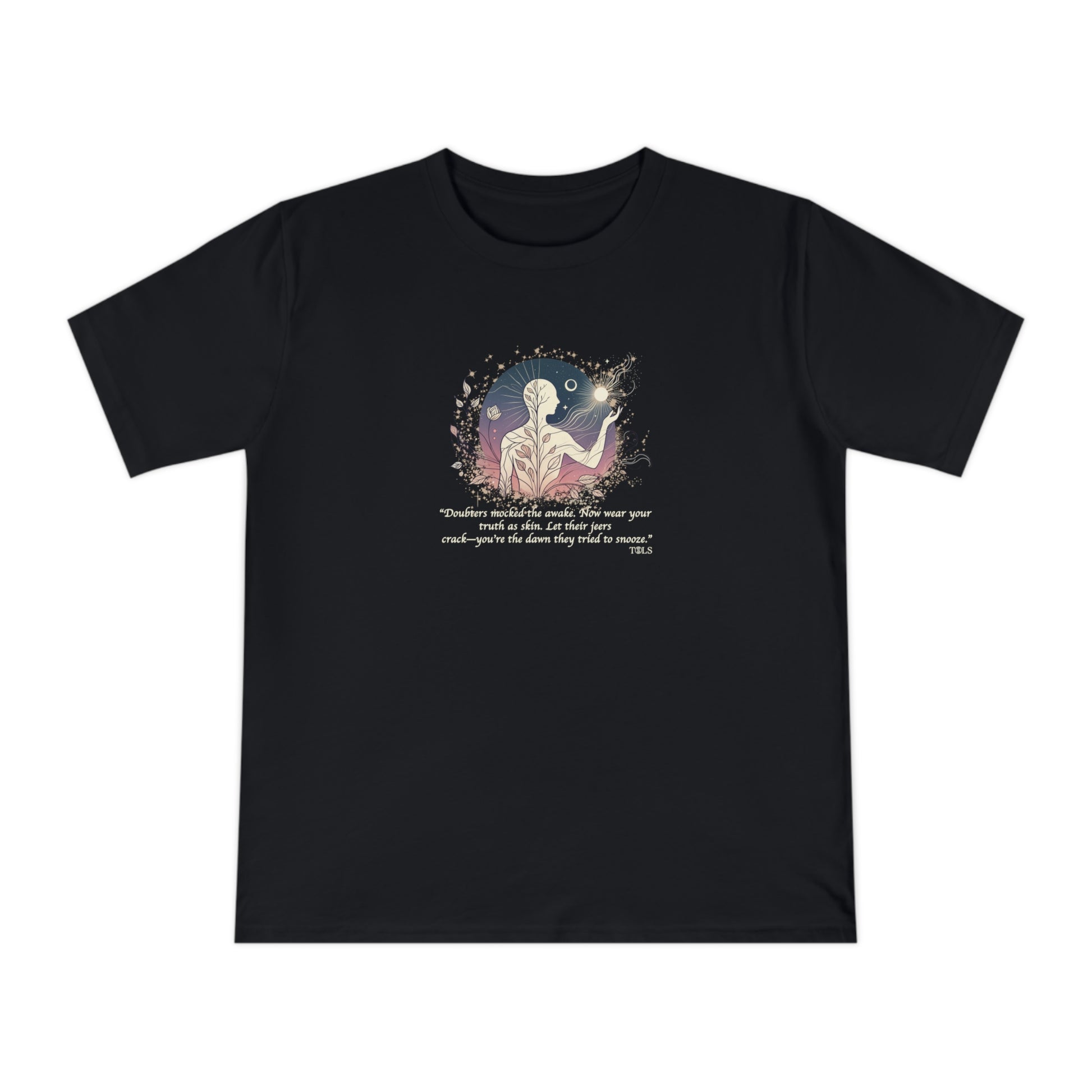 Sleepless Light Unisex T‑Shirt Black by TOLS – ethically made from organic cotton.