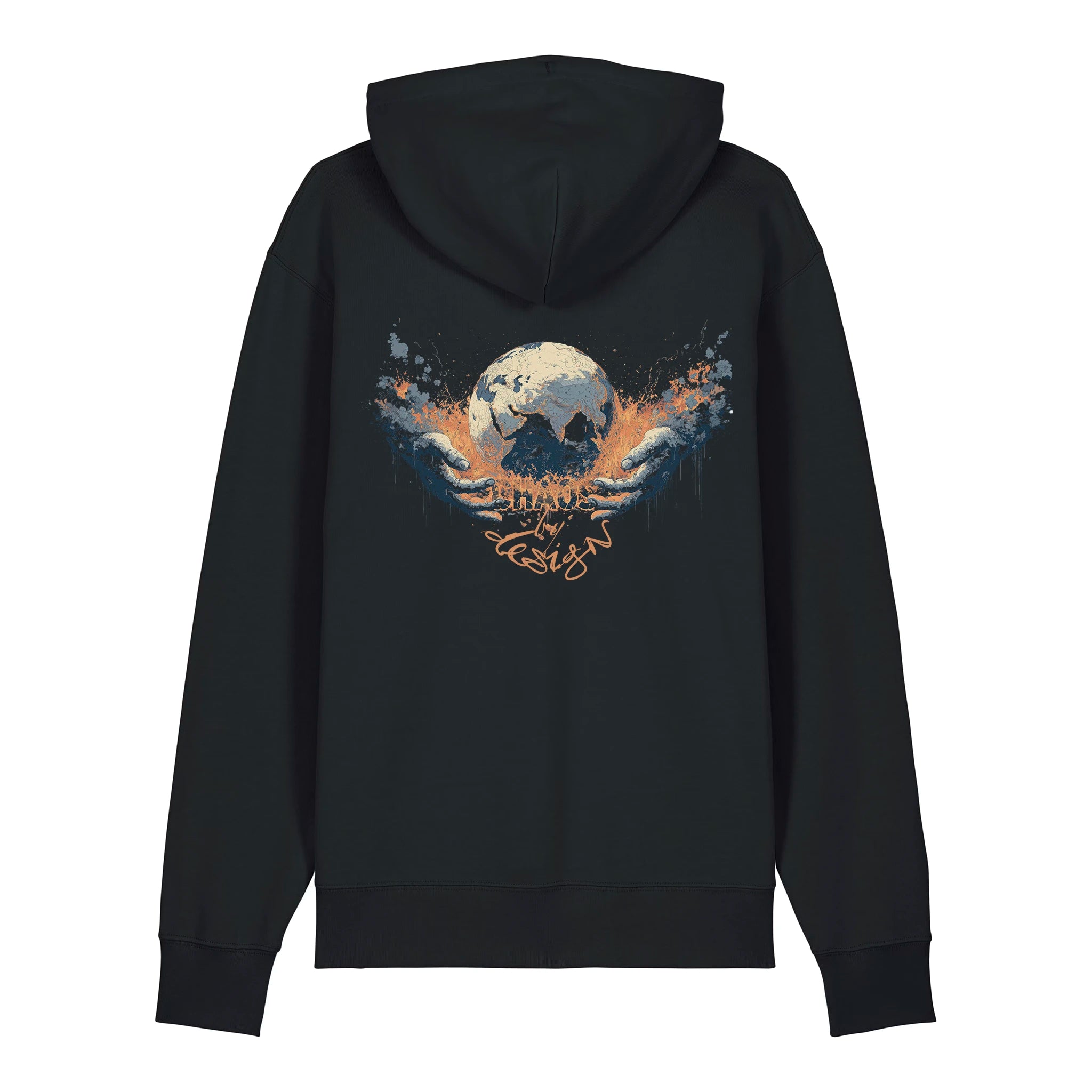 Unisex Heavyweight Organic Hoodie Black back Chaos Dy Design