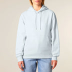 Unisex Heavyweight Organic Hoodie Blue Ice model female front Always Been