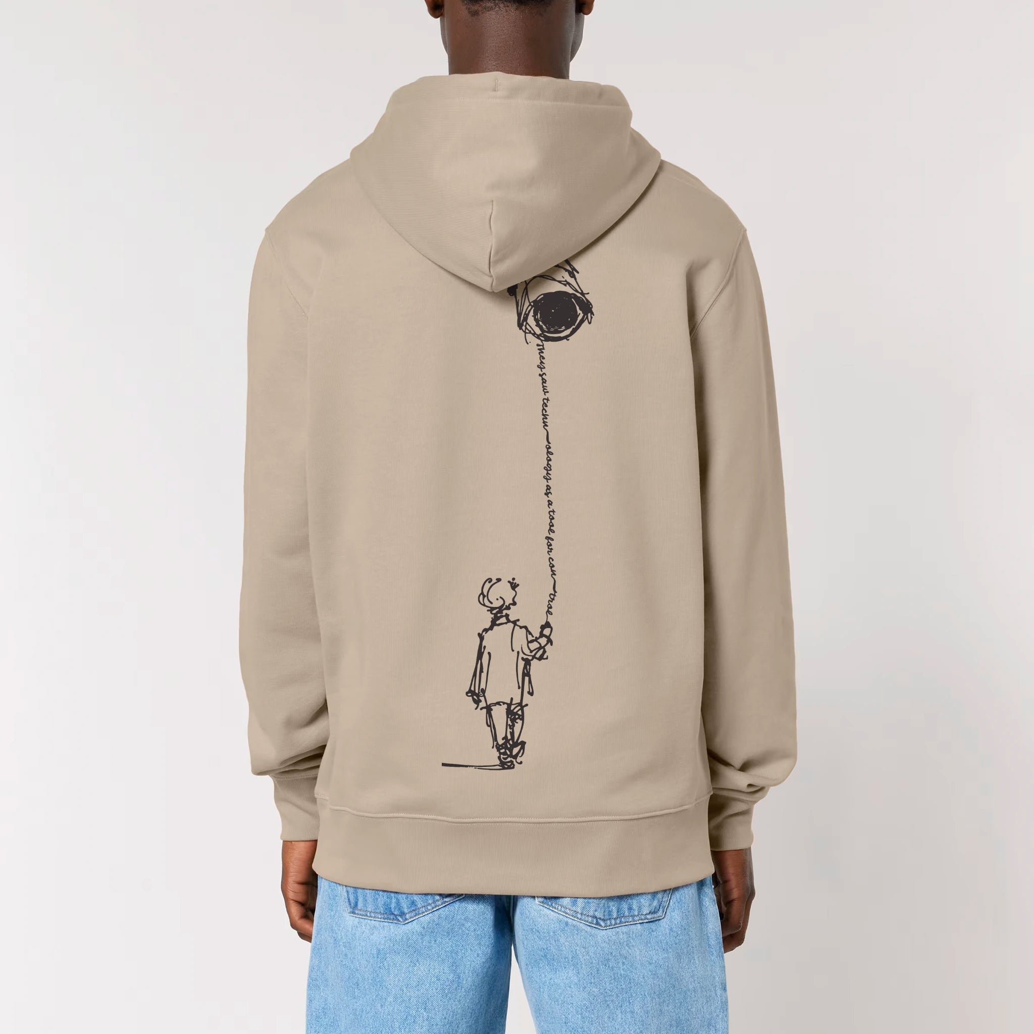 Unisex Heavyweight Organic Hoodie Desert Dust model male back Control Tool