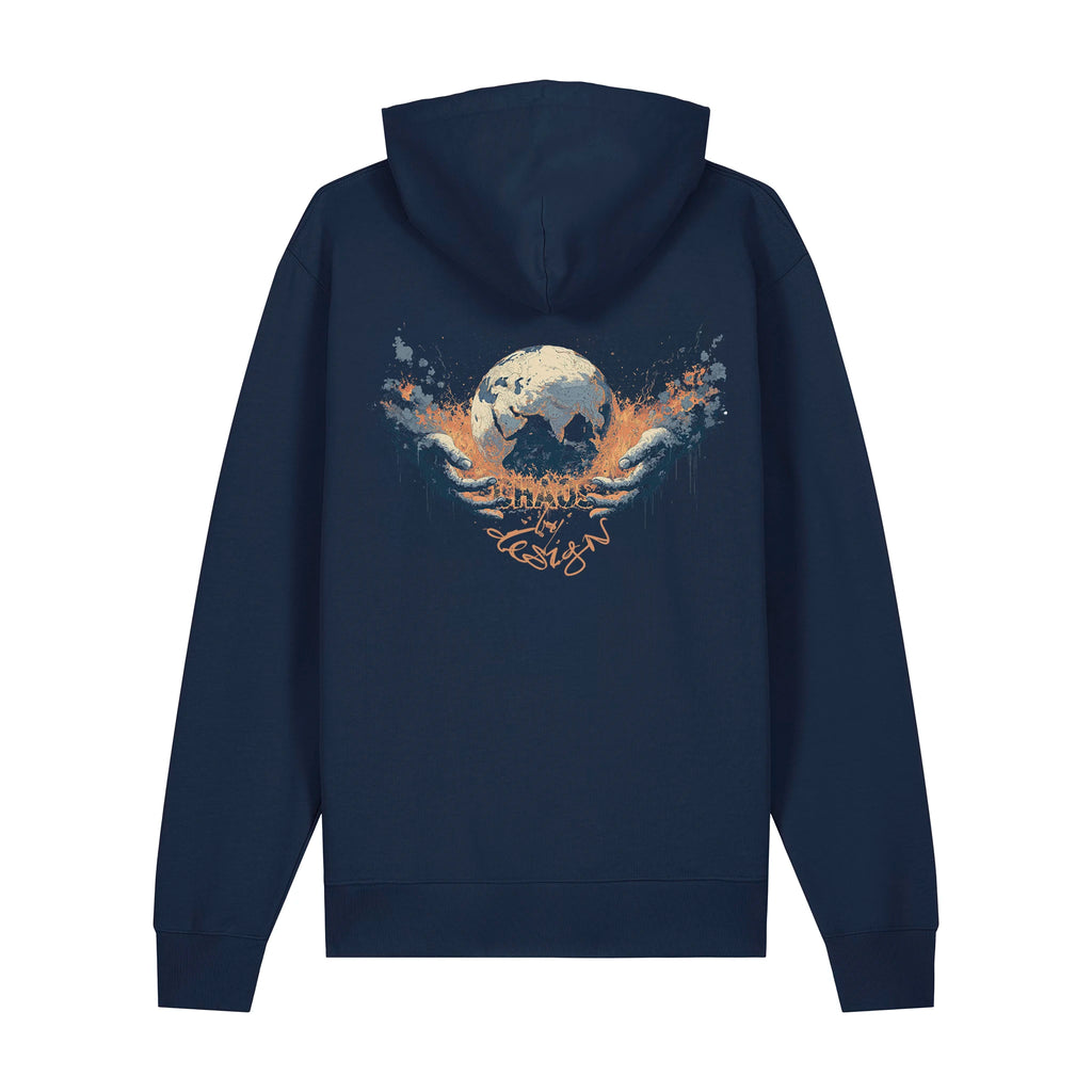 Unisex Heavyweight Organic Hoodie French Navy back Chaos Dy Design