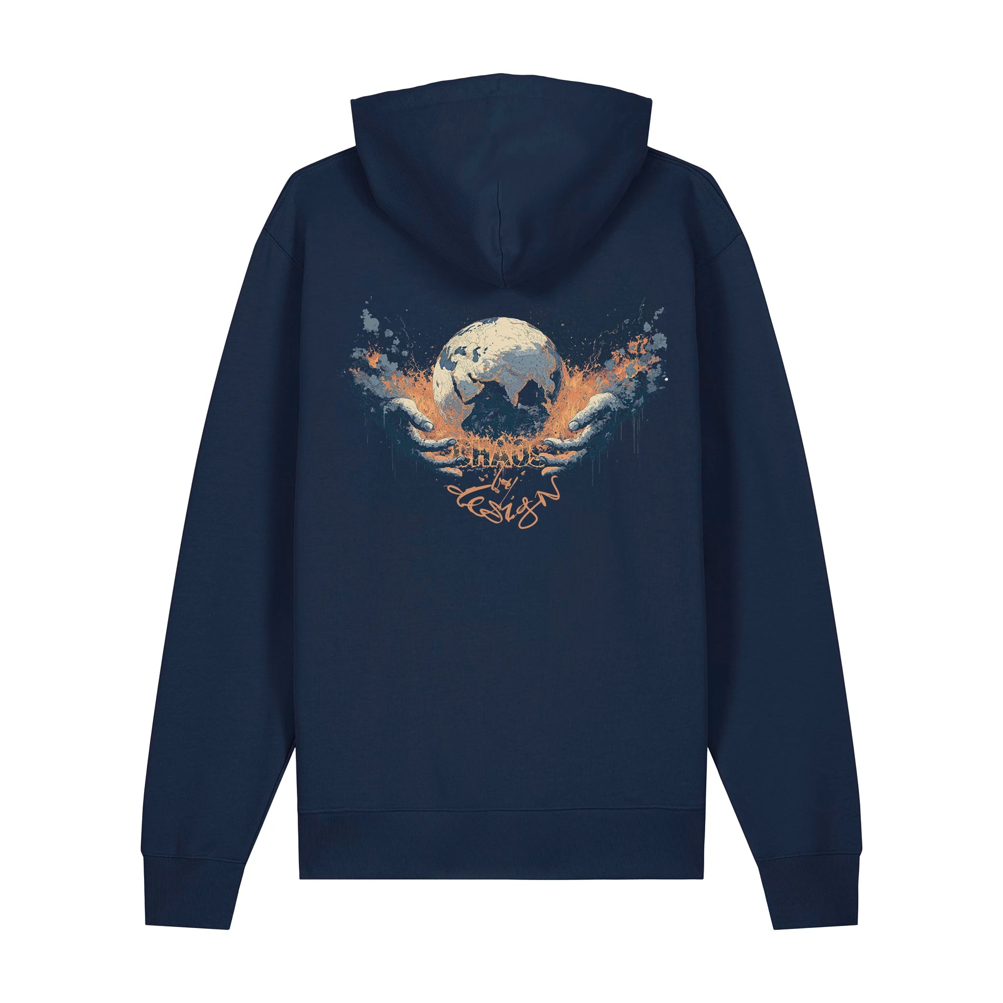Unisex Heavyweight Organic Hoodie French Navy back Chaos Dy Design