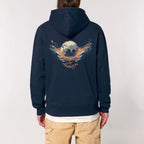 Unisex Heavyweight Organic Hoodie French Navy model male back Chaos Dy Design