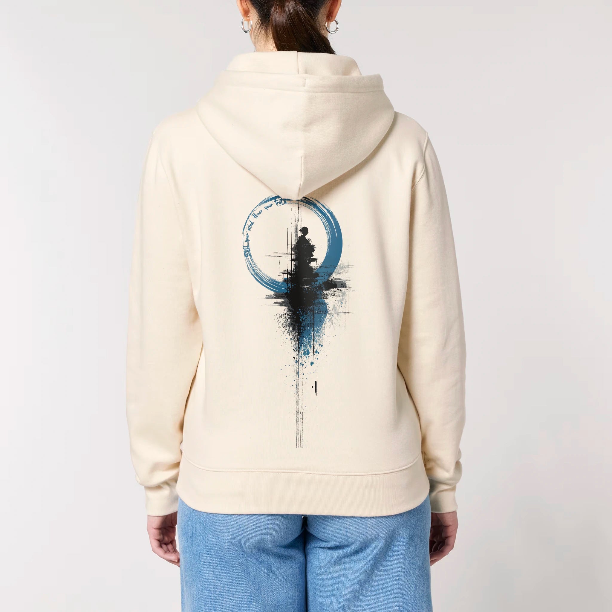 Unisex Heavyweight Organic Hoodie Natural Raw model female back Inner Truth