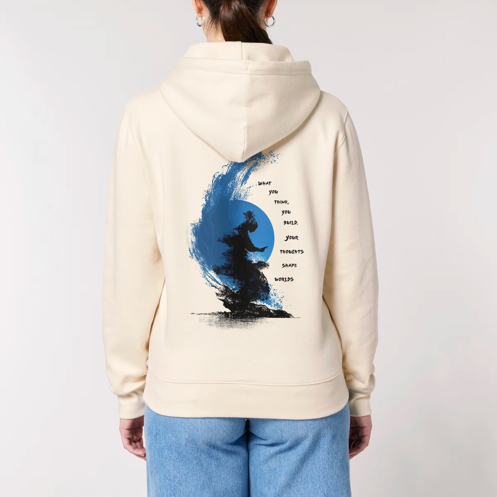 Unisex Heavyweight Organic Hoodie Natural Raw model female back No Limits