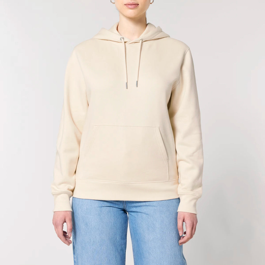 Unisex Heavyweight Organic Hoodie Natural Raw model female front Always Been