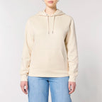 Unisex Heavyweight Organic Hoodie Natural Raw model female front No Limits