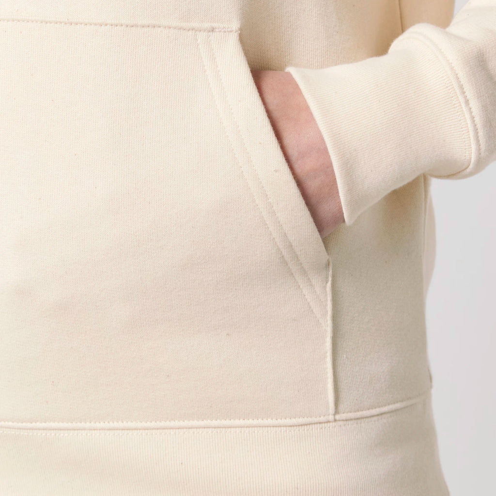 Unisex Heavyweight Organic Hoodie Natural Raw sleeves model Always Been